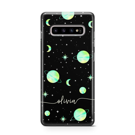 Green Galaxy Personalised Name Protective Samsung Galaxy Case