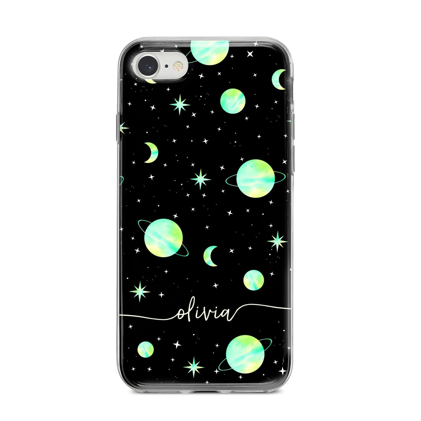 Green Galaxy Personalised Name iPhone 8 Bumper Case on Silver iPhone