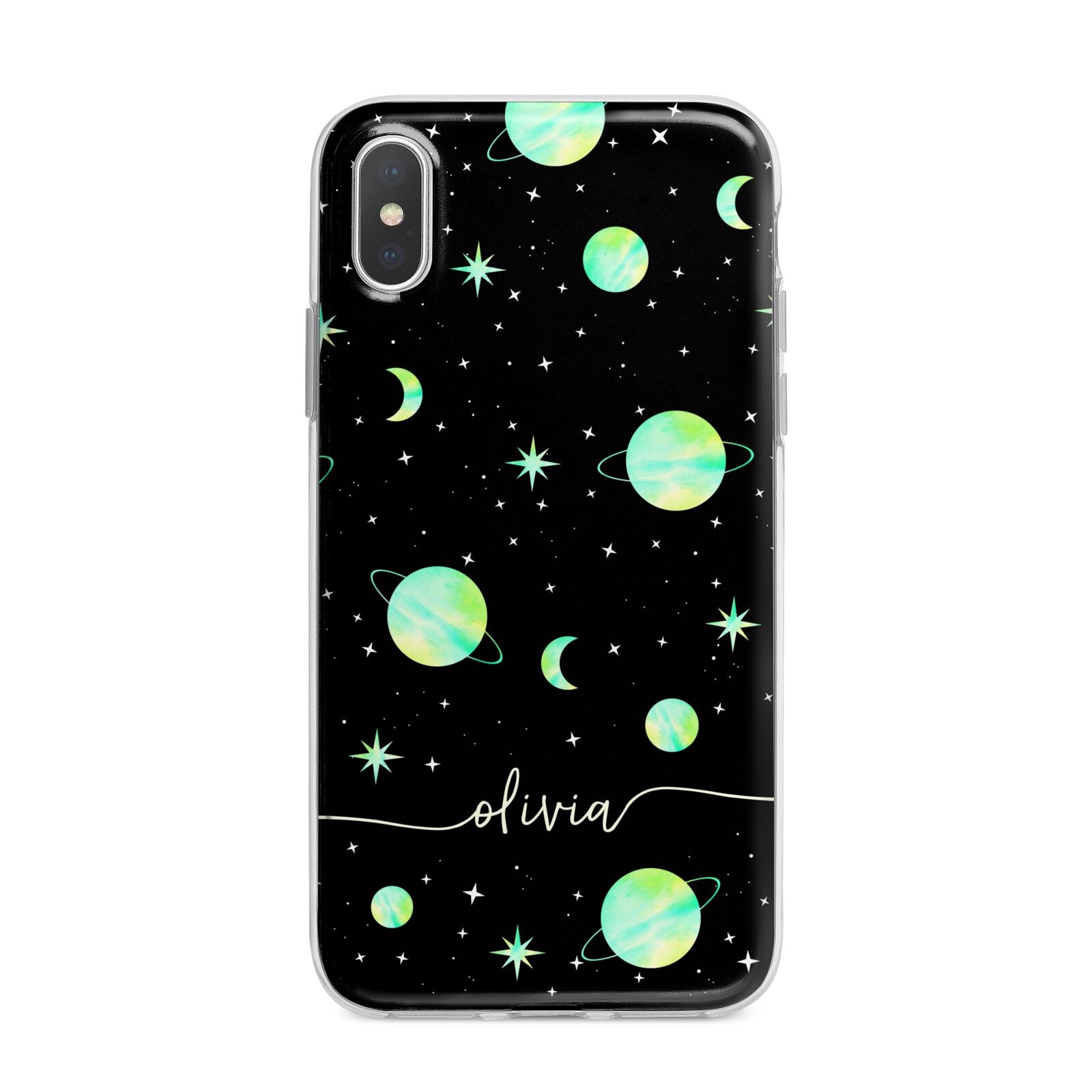 Green Galaxy Personalised Name iPhone X Bumper Case on Silver iPhone Alternative Image 1