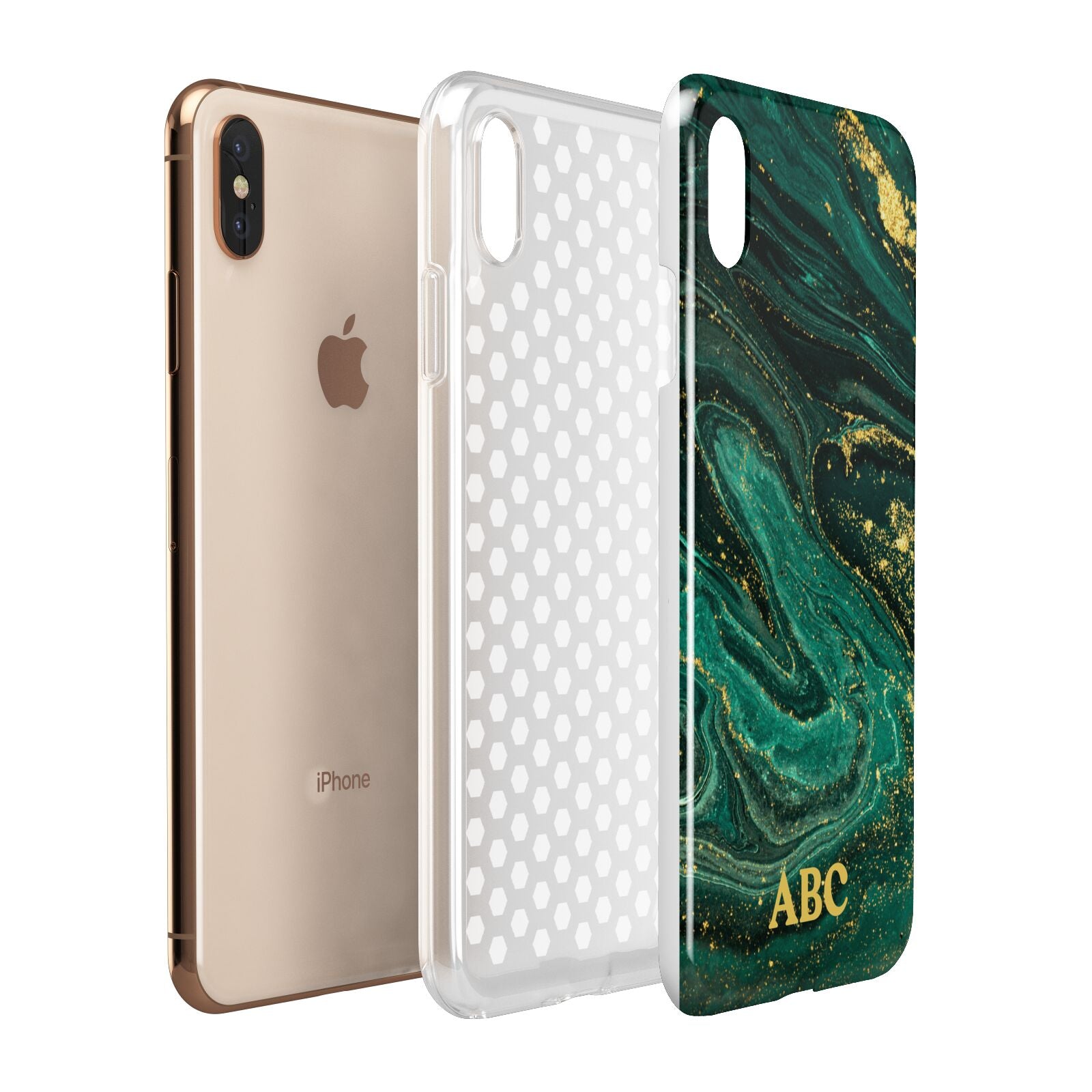 Green Gold Marble Personalised Initial Apple iPhone Xs Max 3D Tough Case Expanded View