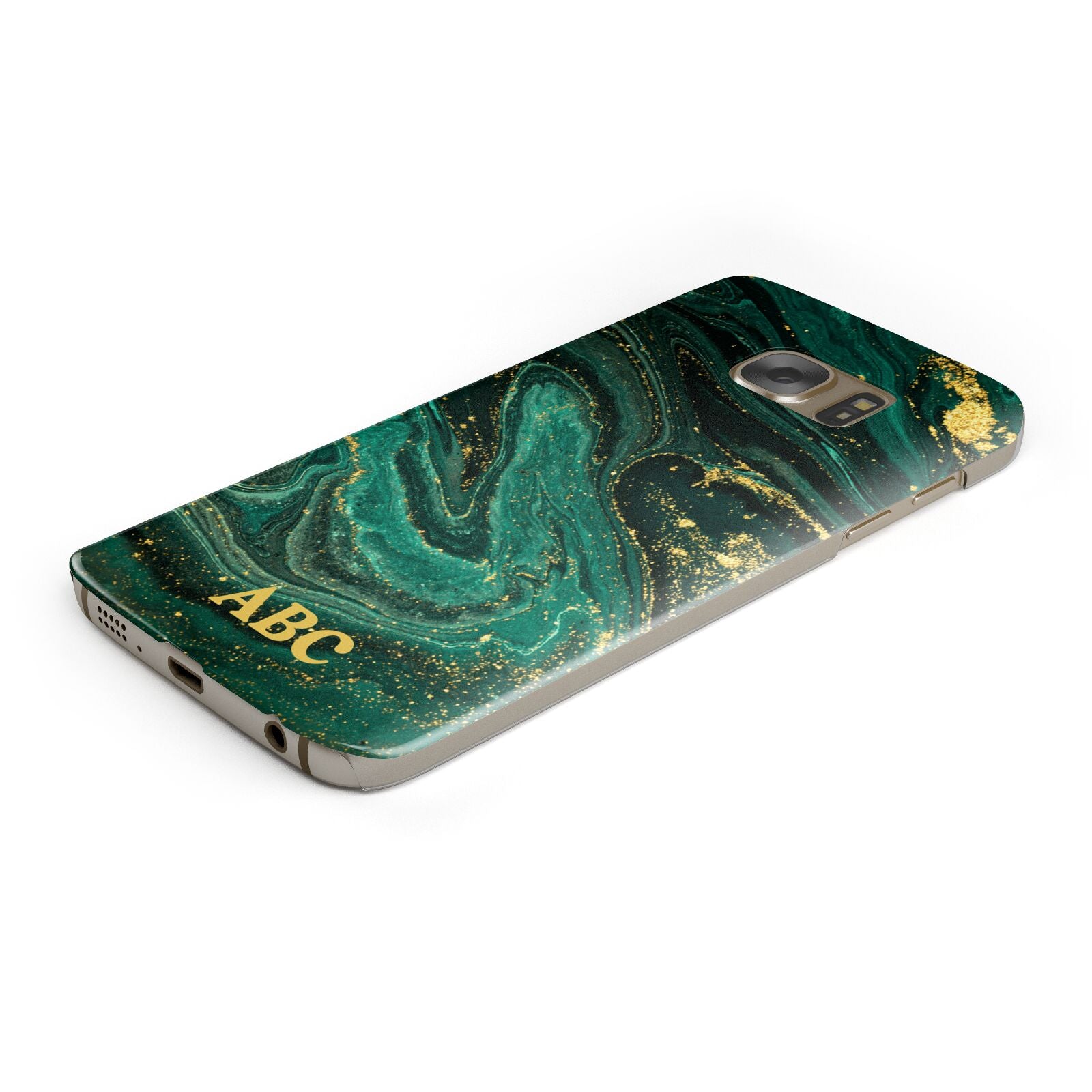 Green Gold Marble Personalised Initial Protective Samsung Galaxy Case Angled Image