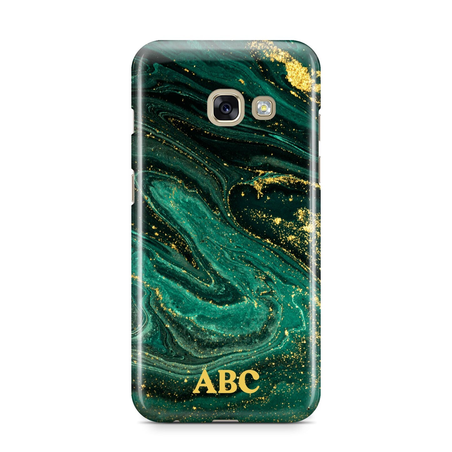 Green Gold Marble Personalised Initial Samsung Galaxy A3 2017 Case on gold phone