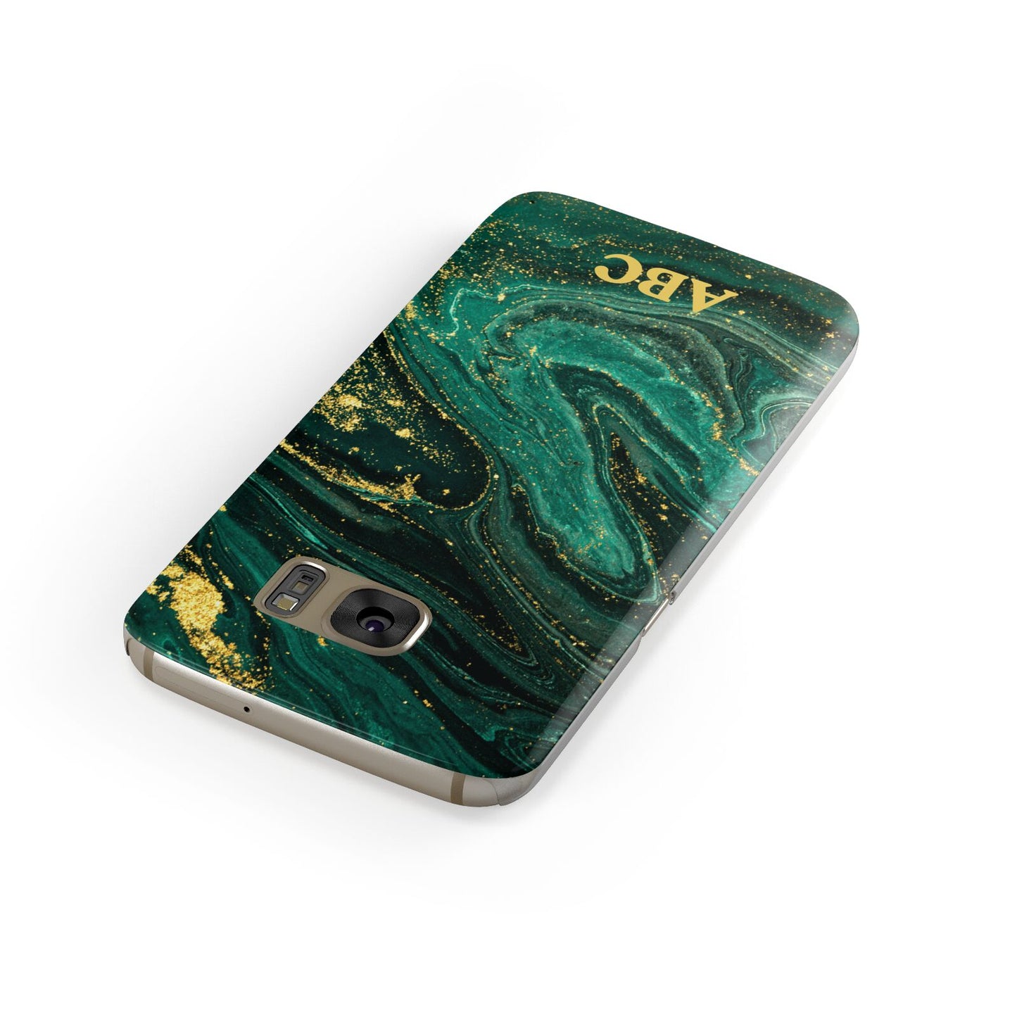 Green Gold Marble Personalised Initial Samsung Galaxy Case Front Close Up