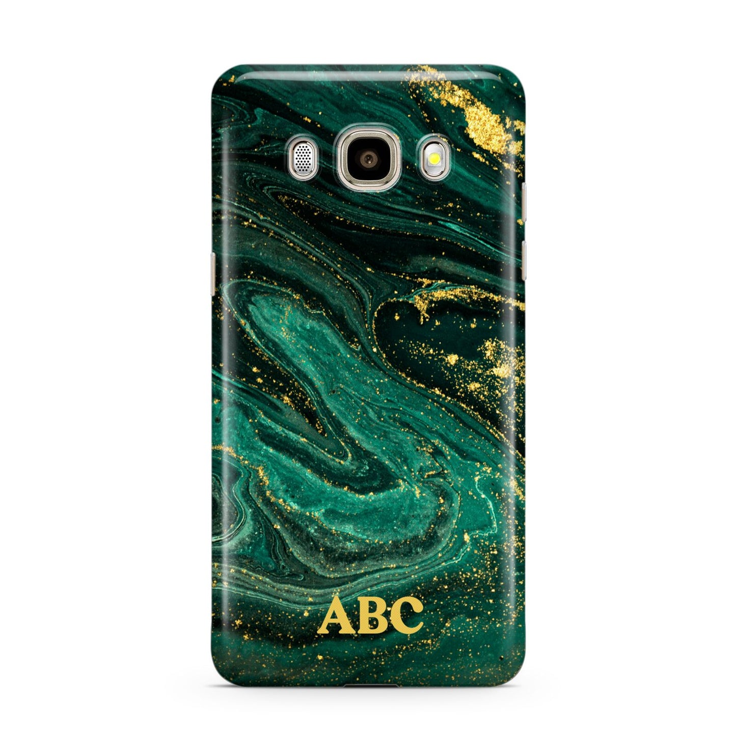 Green Gold Marble Personalised Initial Samsung Galaxy J7 2016 Case on gold phone