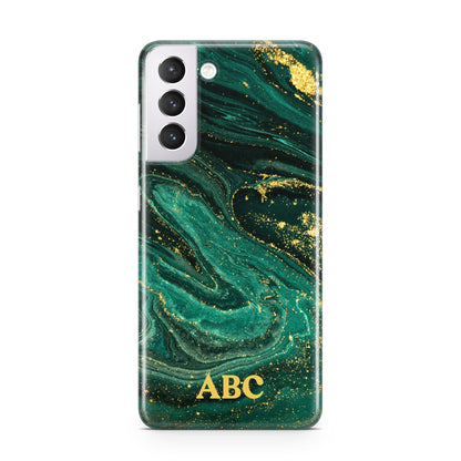 Green Gold Marble Personalised Initial Samsung S21 Case