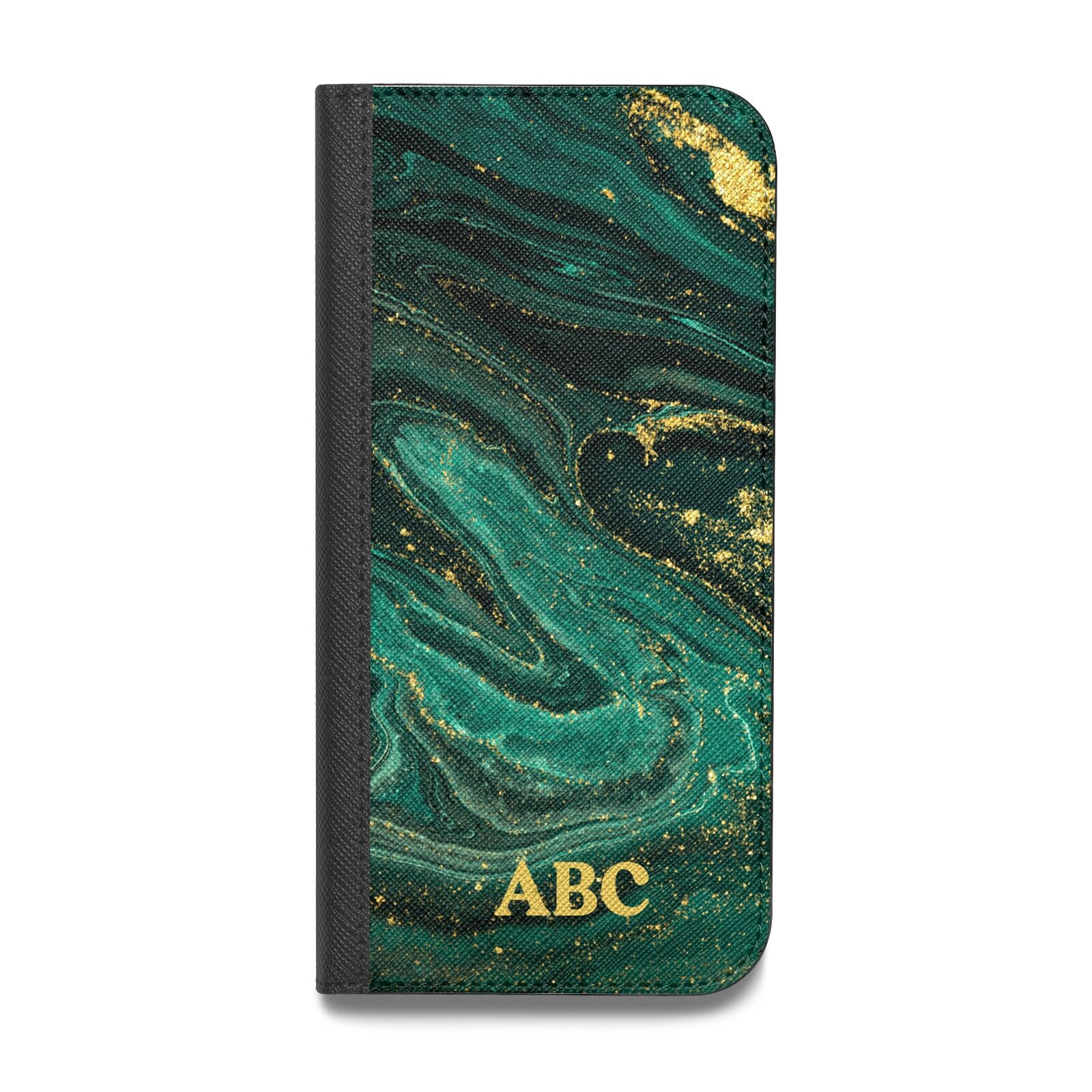 Green Gold Marble Personalised Initial Vegan Leather Flip iPhone Case