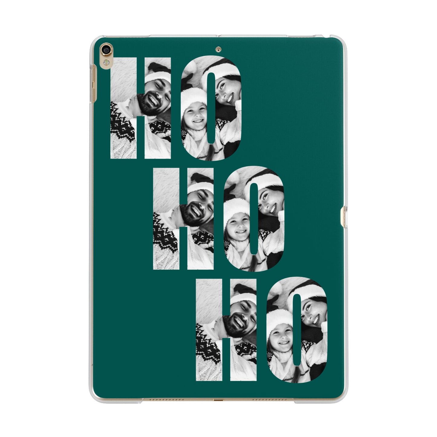 Green Ho Ho Ho Photo Upload Christmas Apple iPad Gold Case