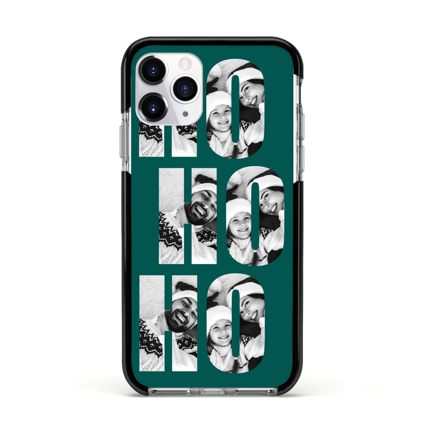 Green Ho Ho Ho Photo Upload Christmas Apple iPhone 11 Pro in Silver with Black Impact Case