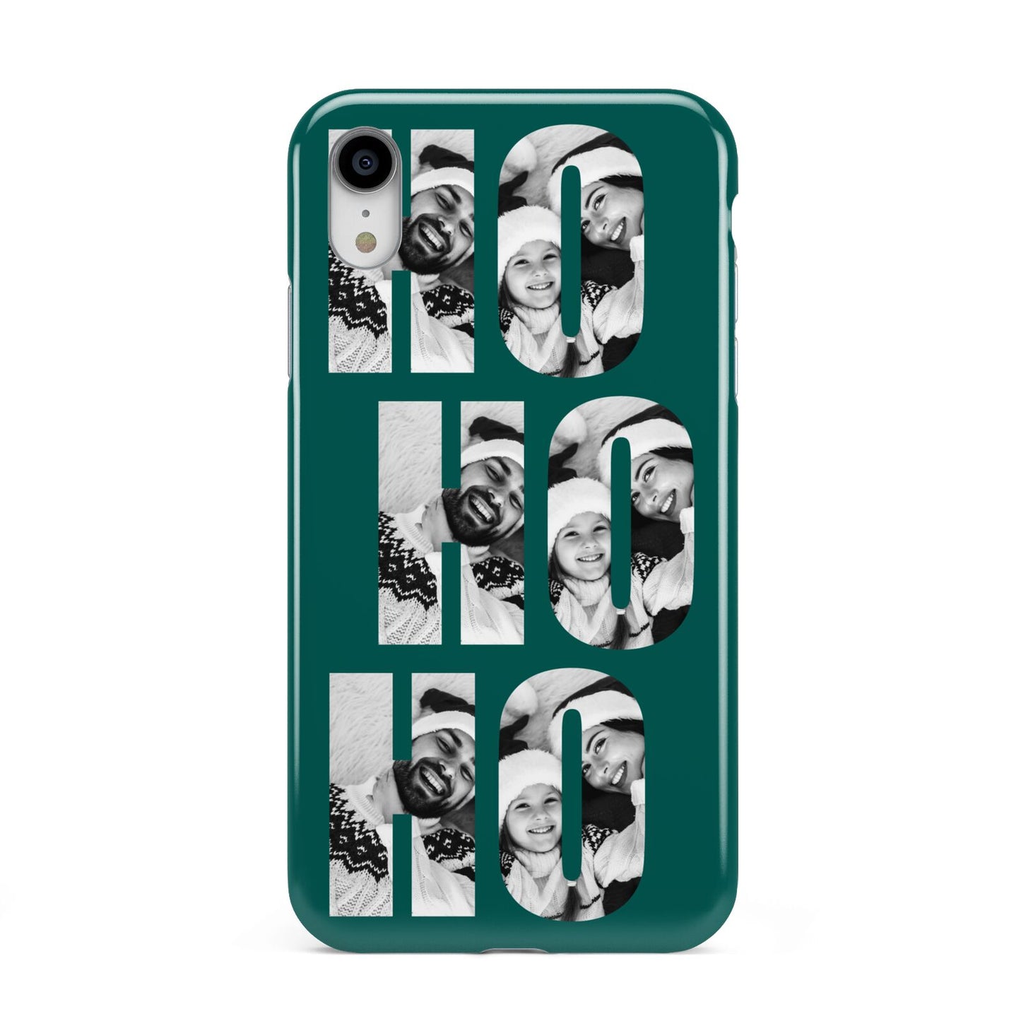 Green Ho Ho Ho Photo Upload Christmas Apple iPhone XR White 3D Tough Case