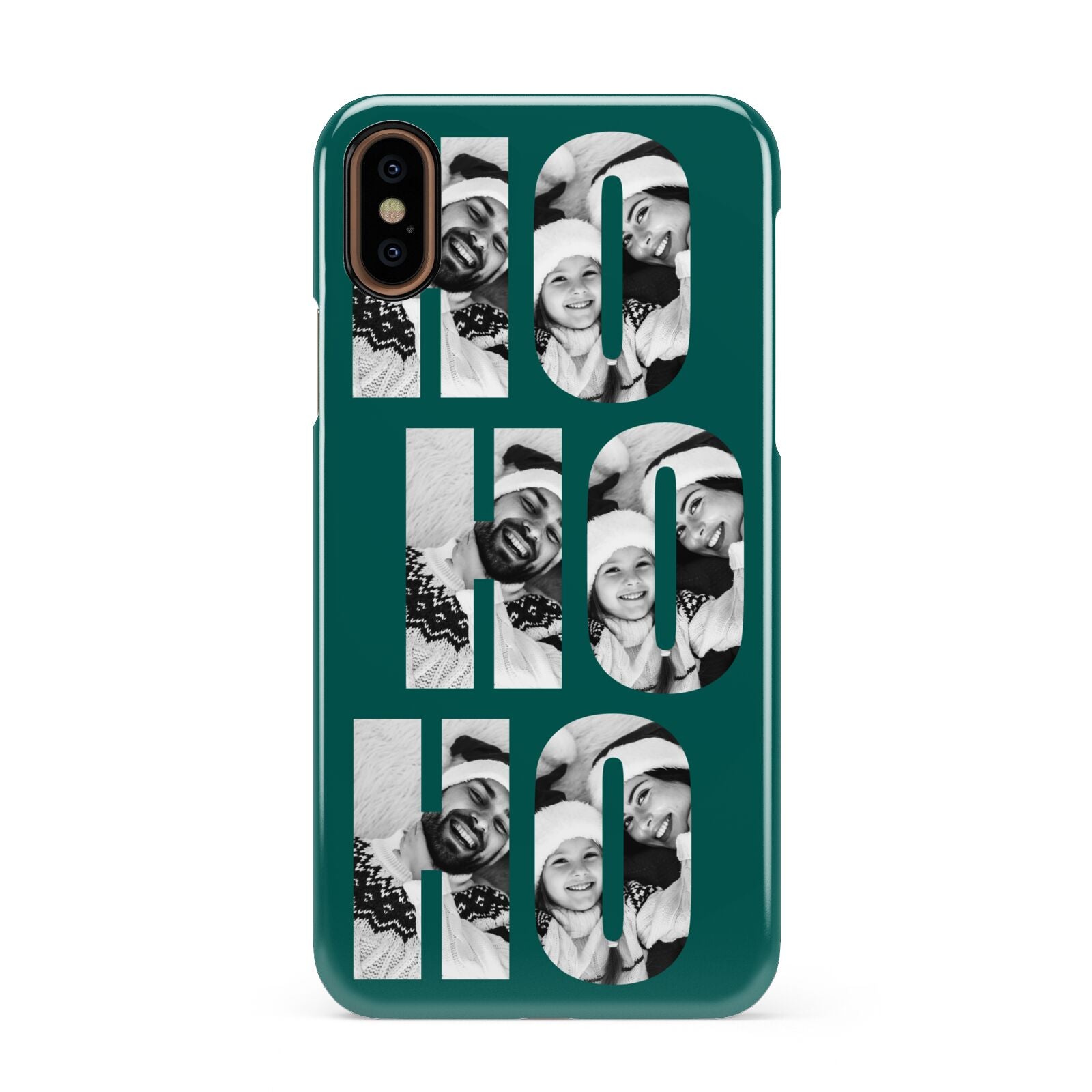 Green Ho Ho Ho Photo Upload Christmas Apple iPhone XS 3D Snap Case