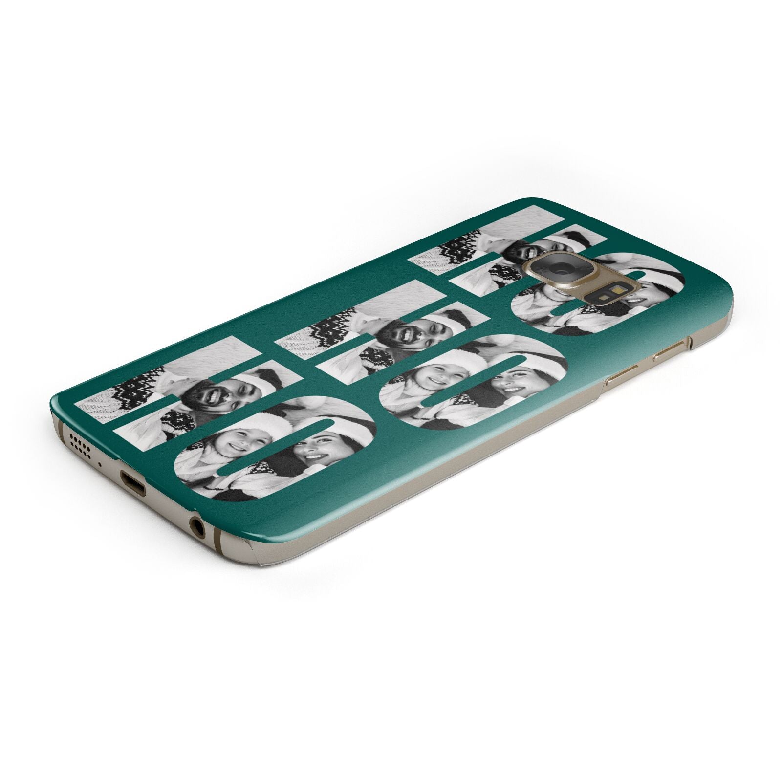 Green Ho Ho Ho Photo Upload Christmas Protective Samsung Galaxy Case Angled Image