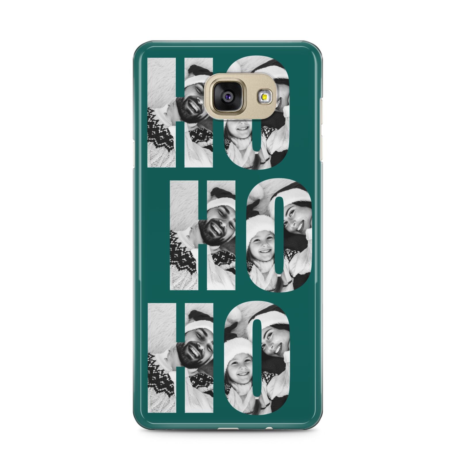 Green Ho Ho Ho Photo Upload Christmas Samsung Galaxy A5 2016 Case on gold phone