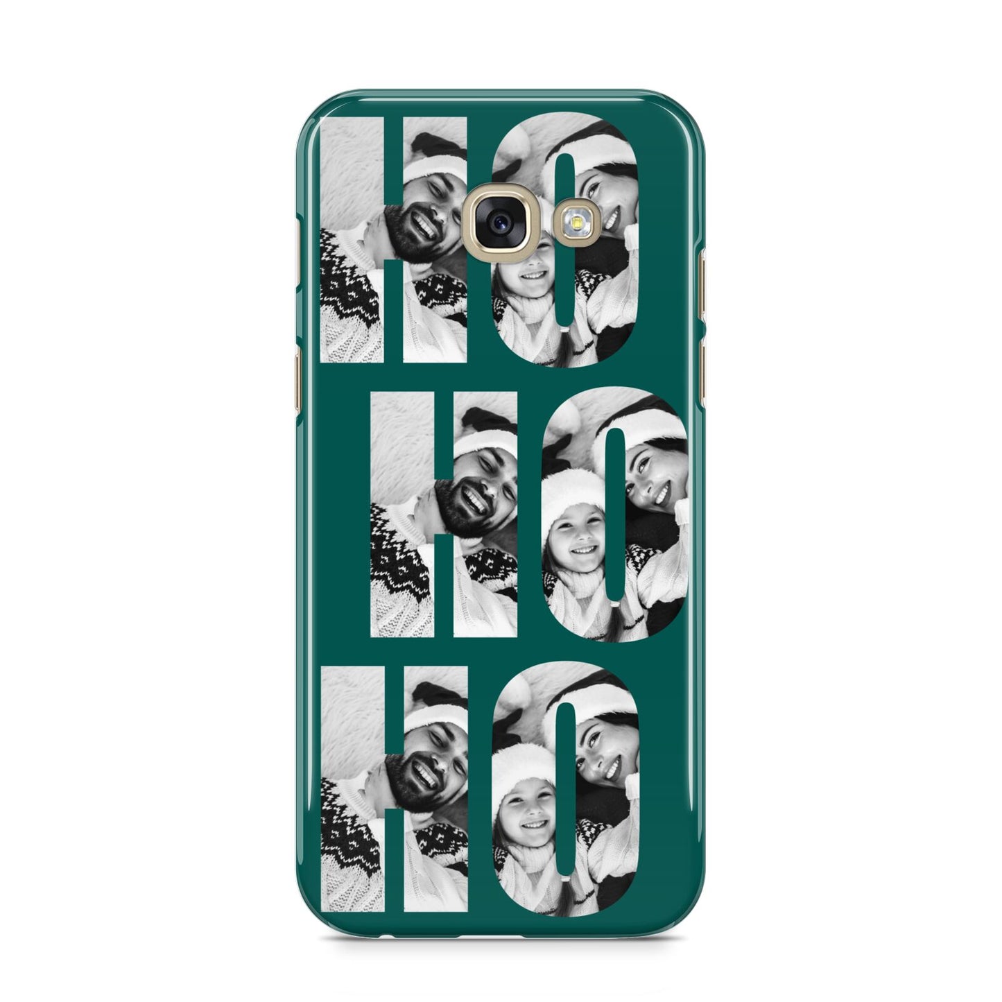 Green Ho Ho Ho Photo Upload Christmas Samsung Galaxy A5 2017 Case on gold phone