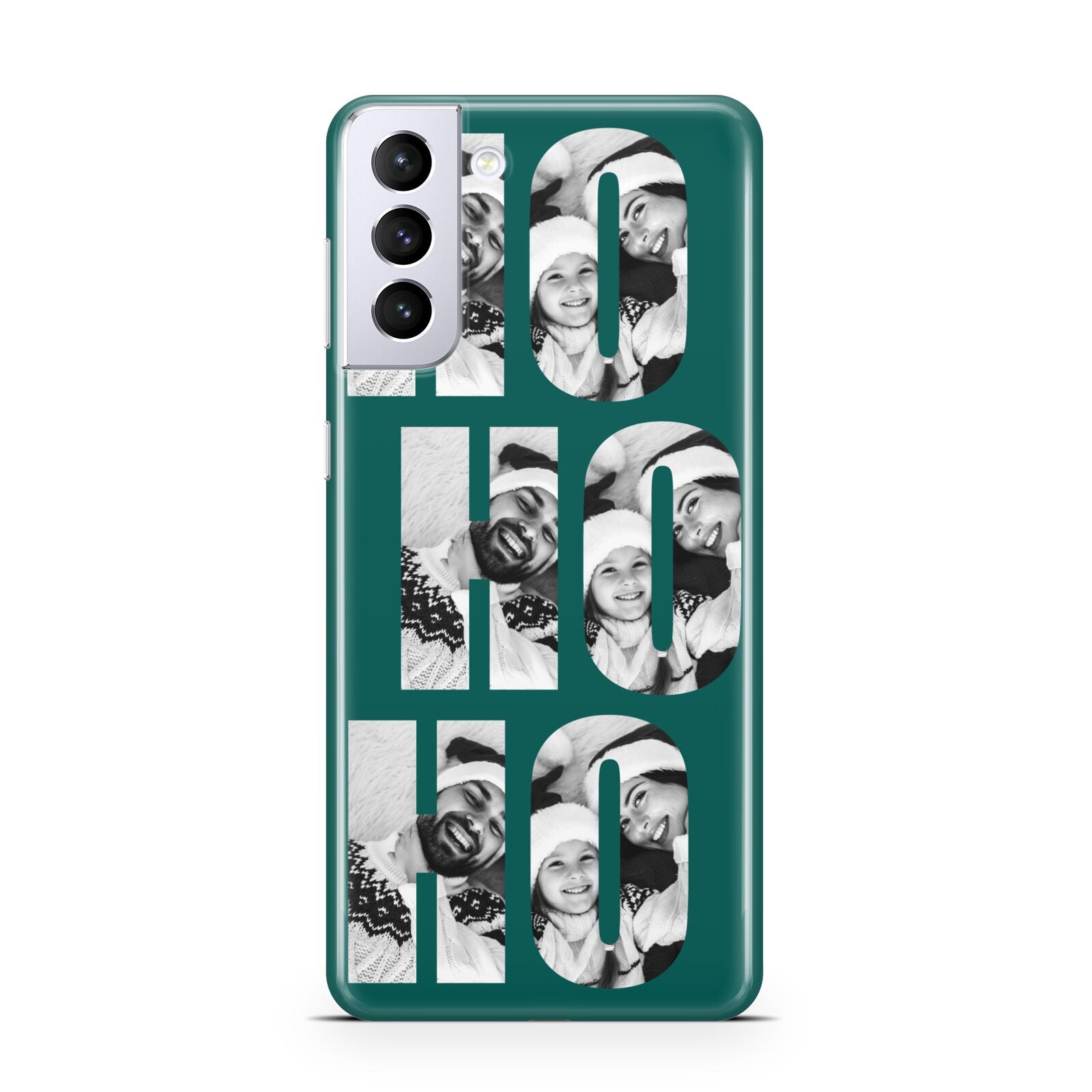 Green Ho Ho Ho Photo Upload Christmas Samsung S21 Plus Case