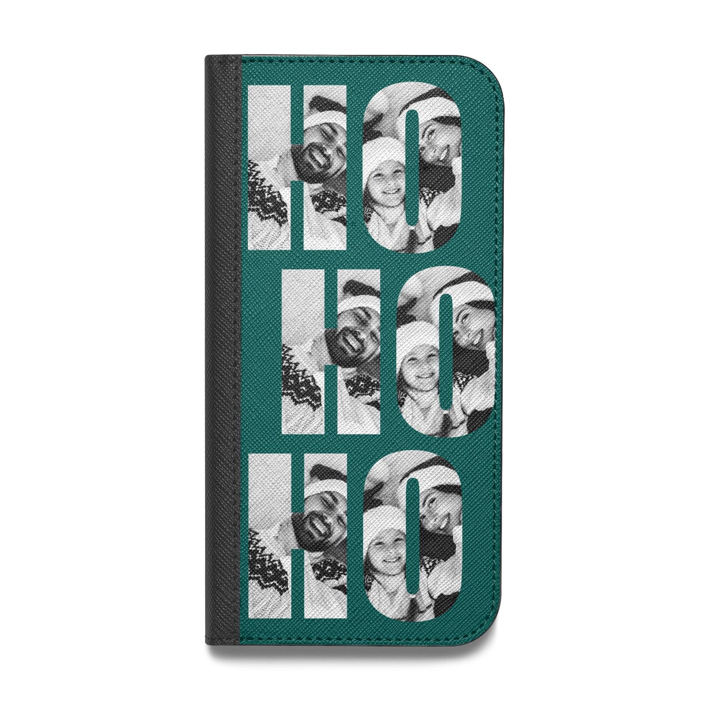 Green Ho Ho Ho Photo Upload Christmas Vegan Leather Flip iPhone Case