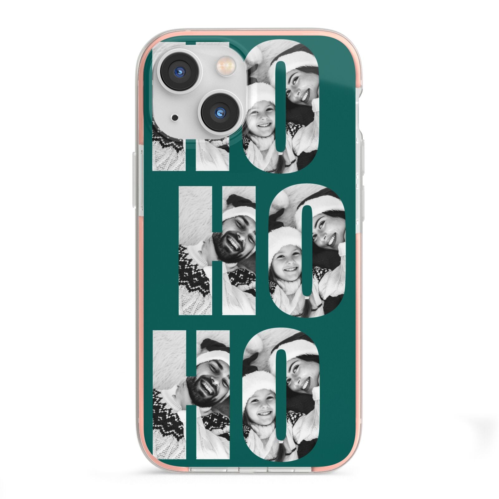 Green Ho Ho Ho Photo Upload Christmas iPhone 13 Mini TPU Impact Case with Pink Edges