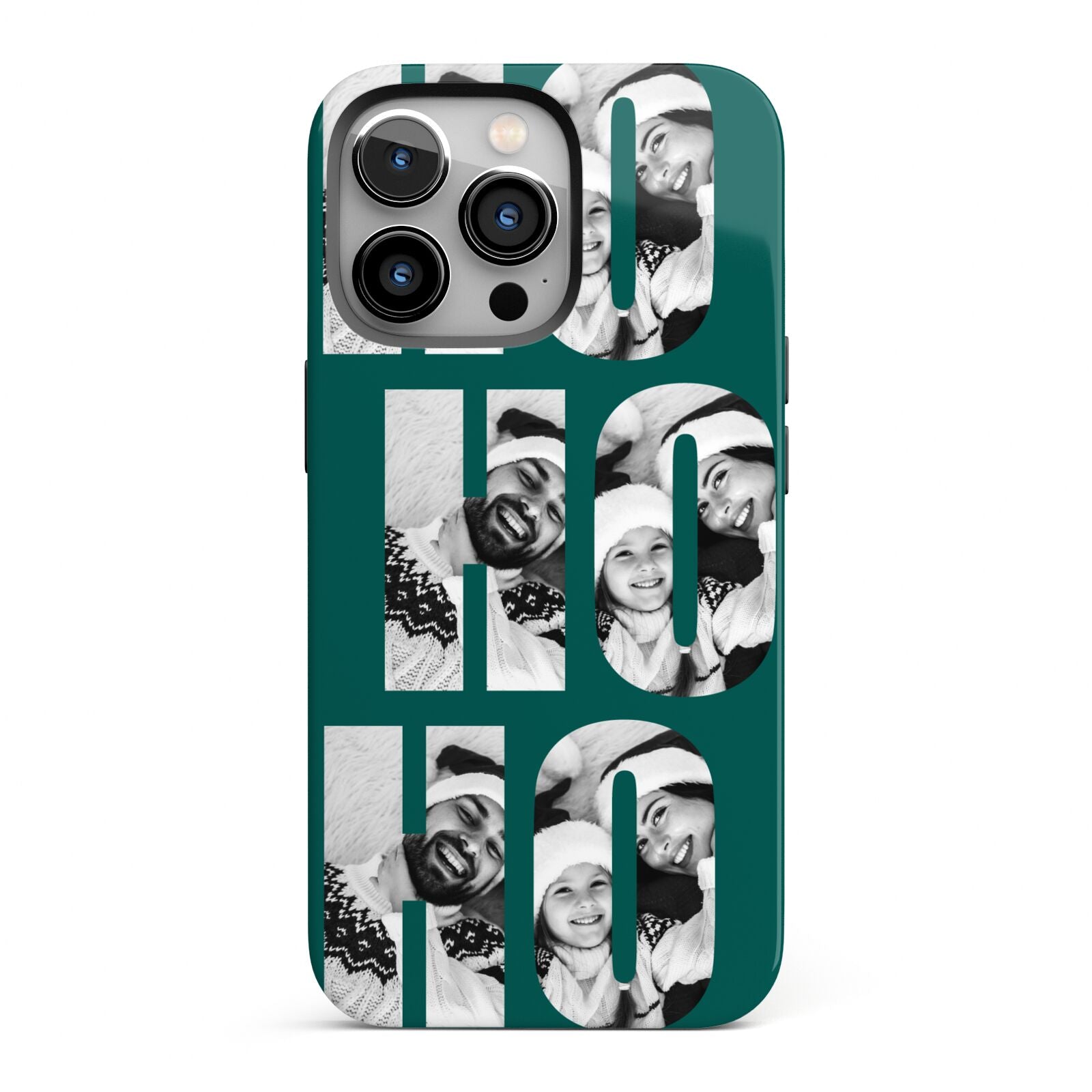 Green Ho Ho Ho Photo Upload Christmas iPhone 13 Pro Full Wrap 3D Tough Case