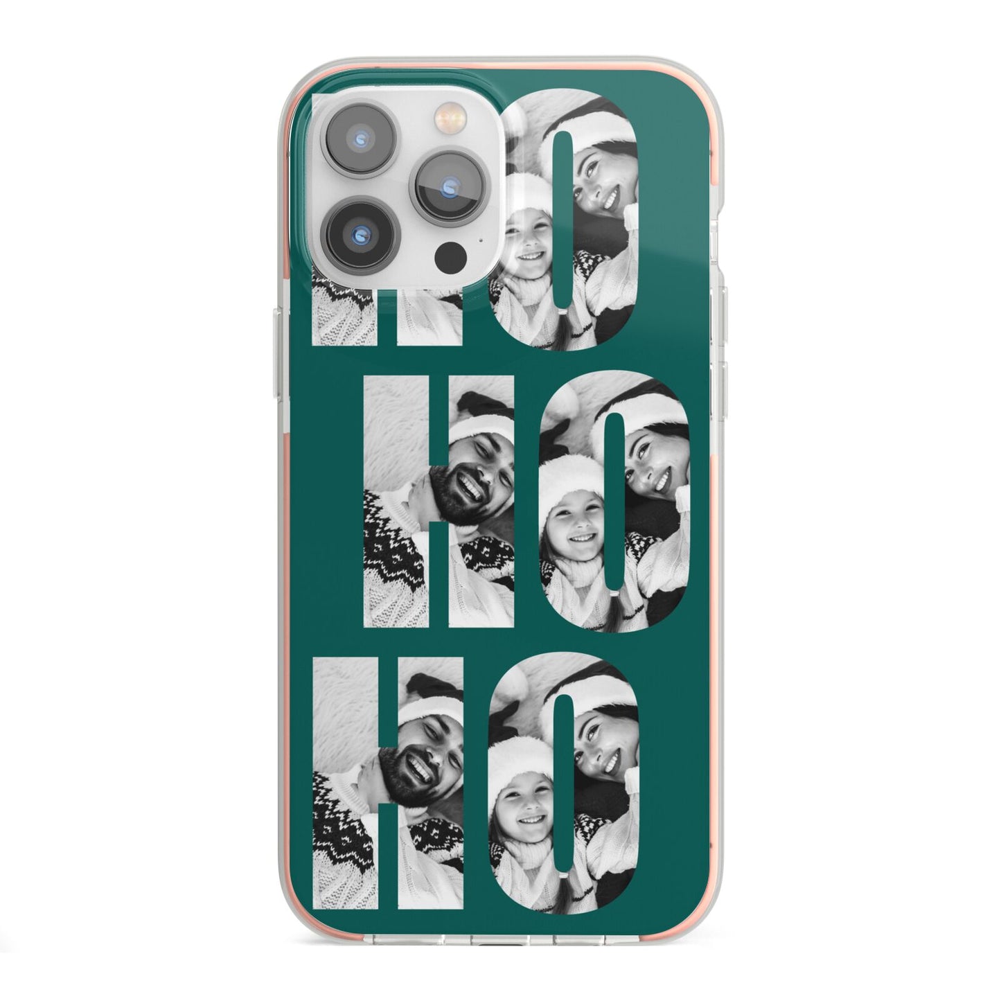 Green Ho Ho Ho Photo Upload Christmas iPhone 13 Pro Max TPU Impact Case with Pink Edges