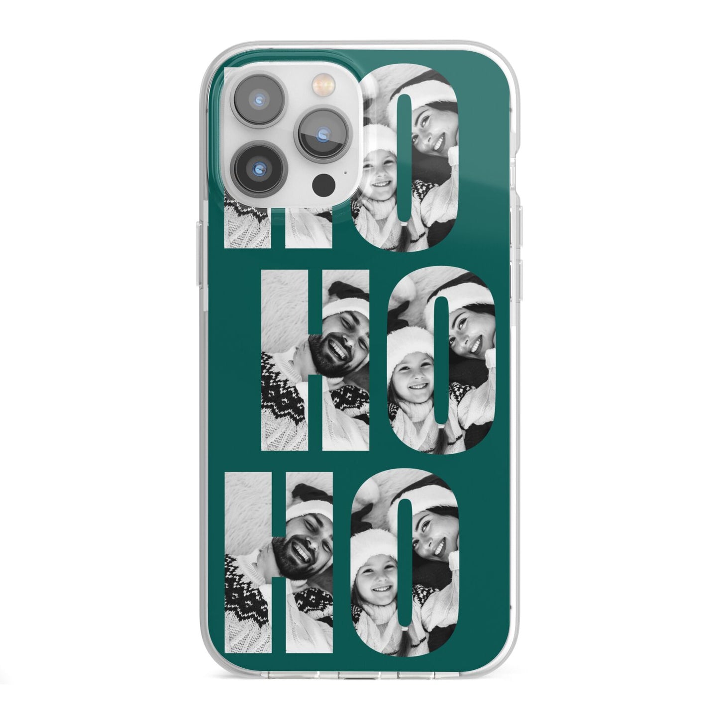 Green Ho Ho Ho Photo Upload Christmas iPhone 13 Pro Max TPU Impact Case with White Edges