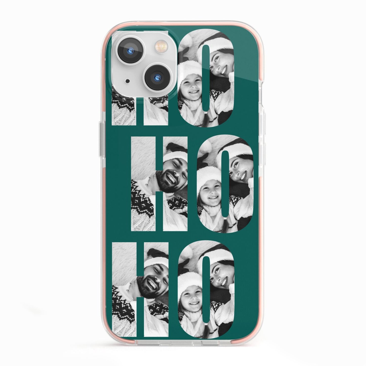 Green Ho Ho Ho Photo Upload Christmas iPhone 13 TPU Impact Case with Pink Edges