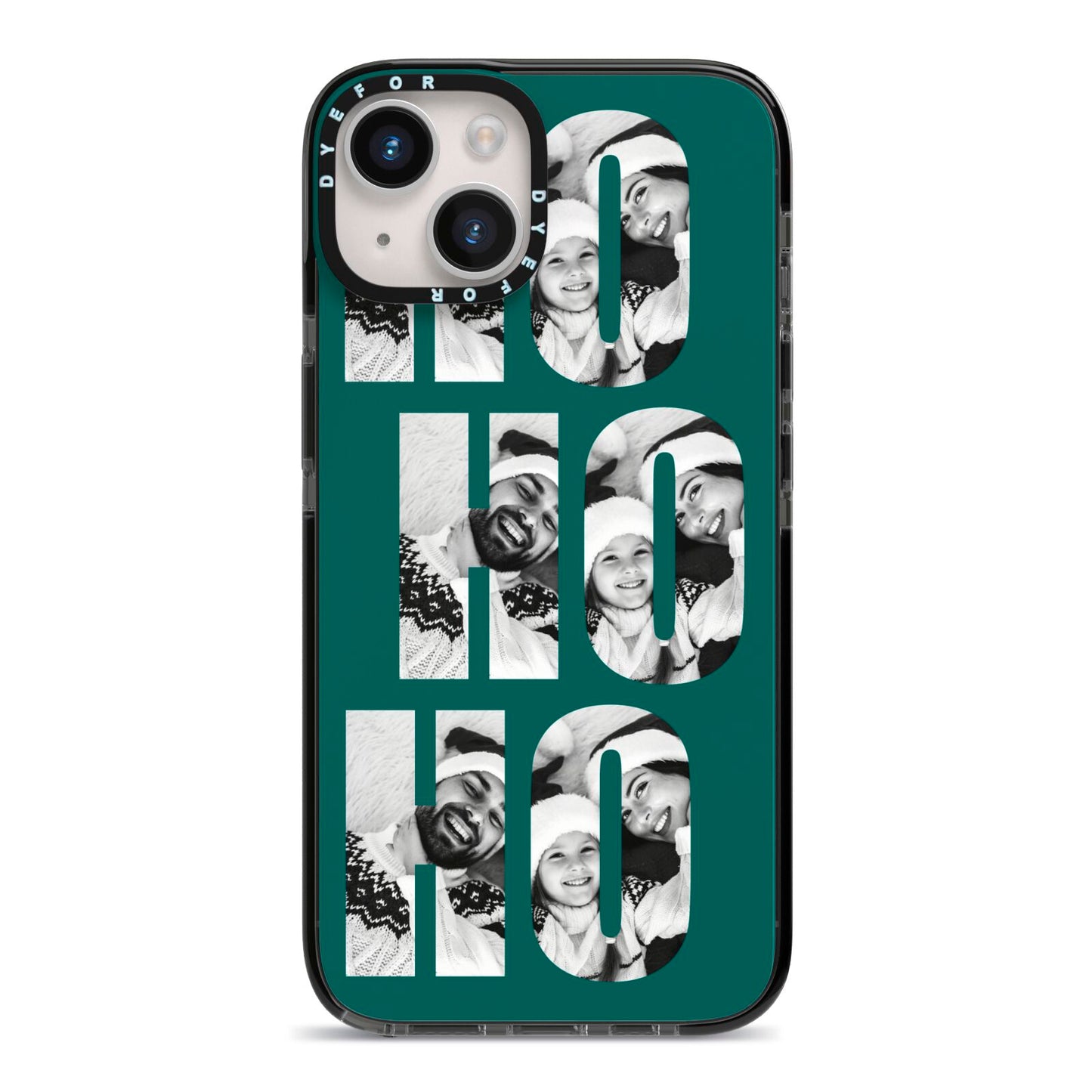 Green Ho Ho Ho Photo Upload Christmas iPhone 14 Black Impact Case on Silver phone