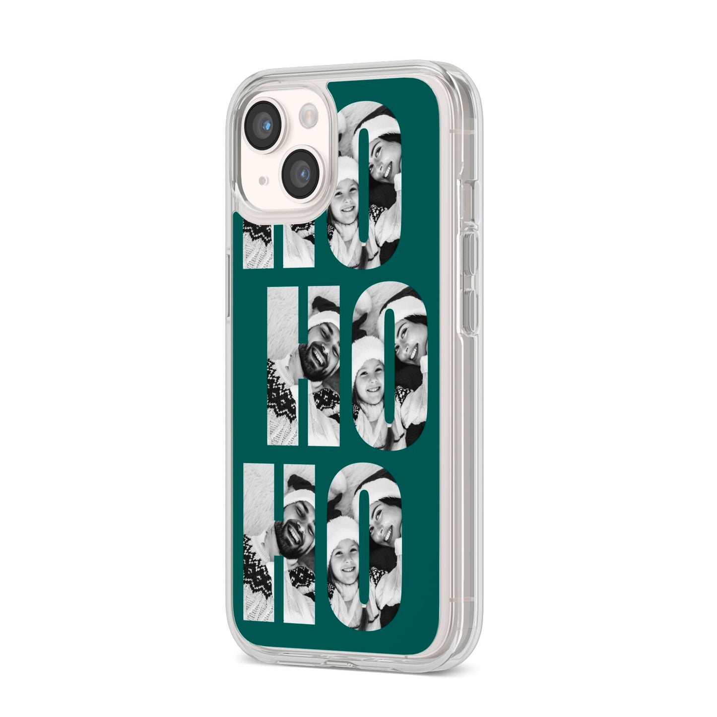 Green Ho Ho Ho Photo Upload Christmas iPhone 14 Clear Tough Case Starlight Angled Image