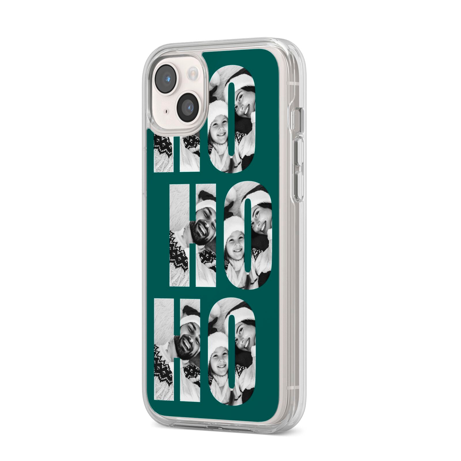 Green Ho Ho Ho Photo Upload Christmas iPhone 14 Plus Clear Tough Case Starlight Angled Image