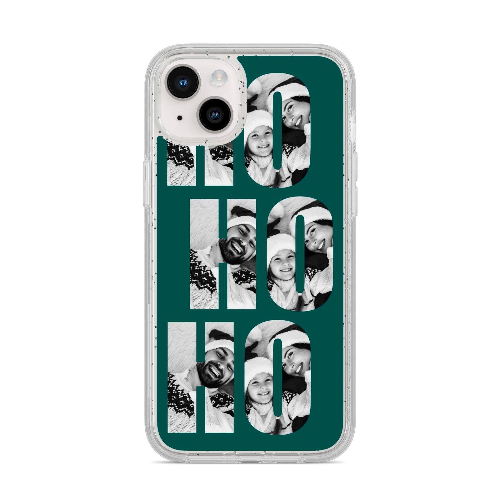 Green Ho Ho Ho Photo Upload Christmas iPhone 14 Plus Glitter Tough Case Starlight