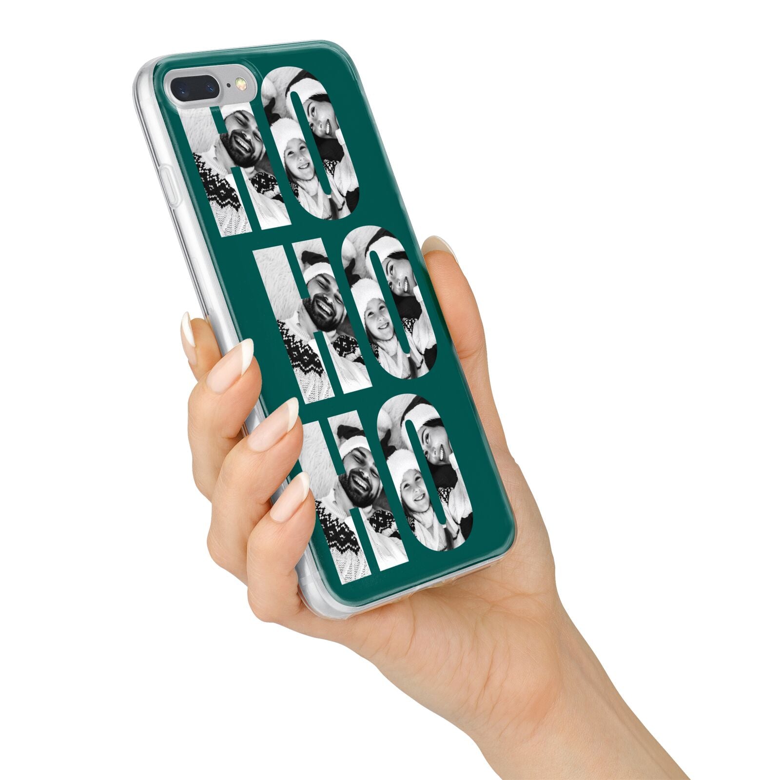 Green Ho Ho Ho Photo Upload Christmas iPhone 7 Plus Bumper Case on Silver iPhone Alternative Image