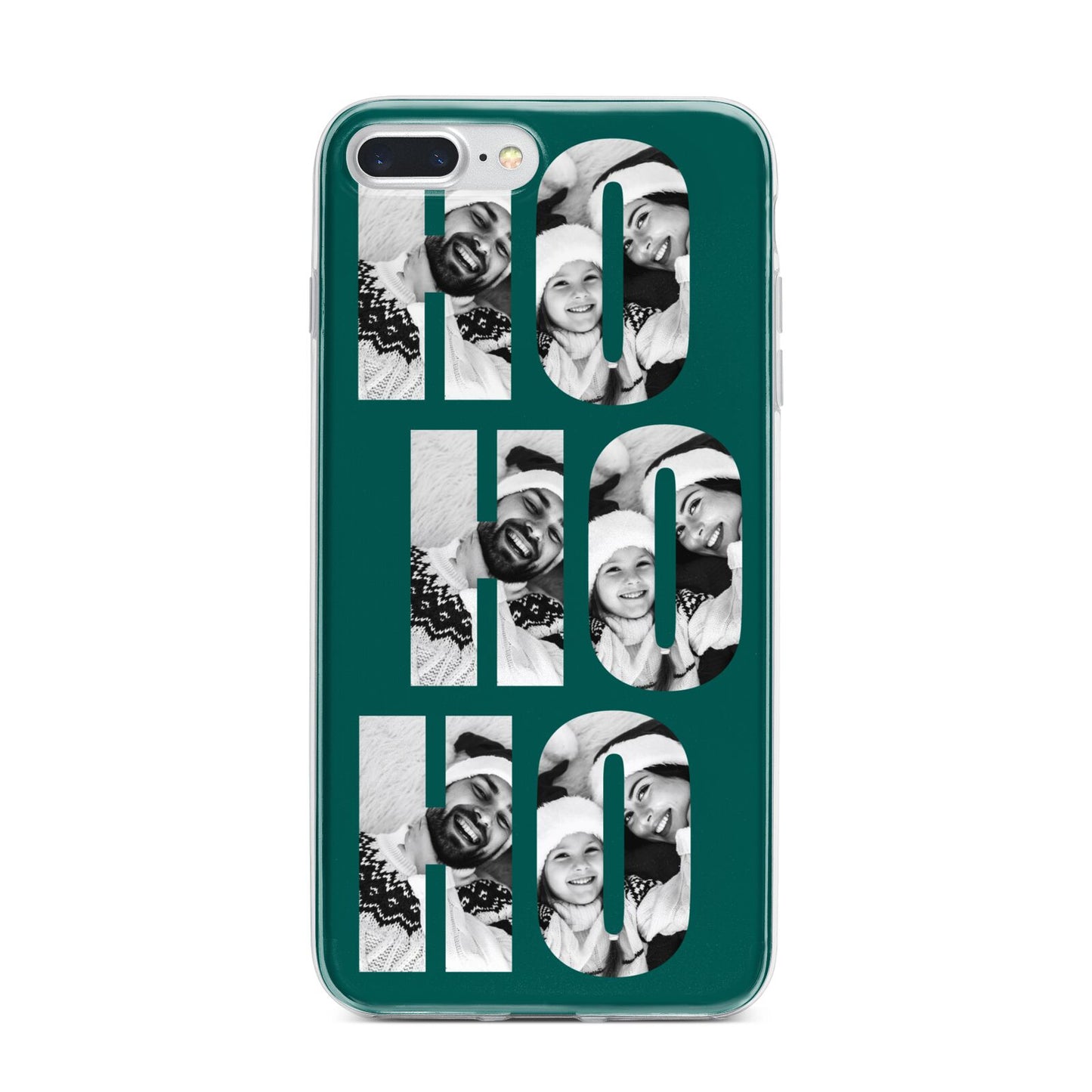 Green Ho Ho Ho Photo Upload Christmas iPhone 7 Plus Bumper Case on Silver iPhone