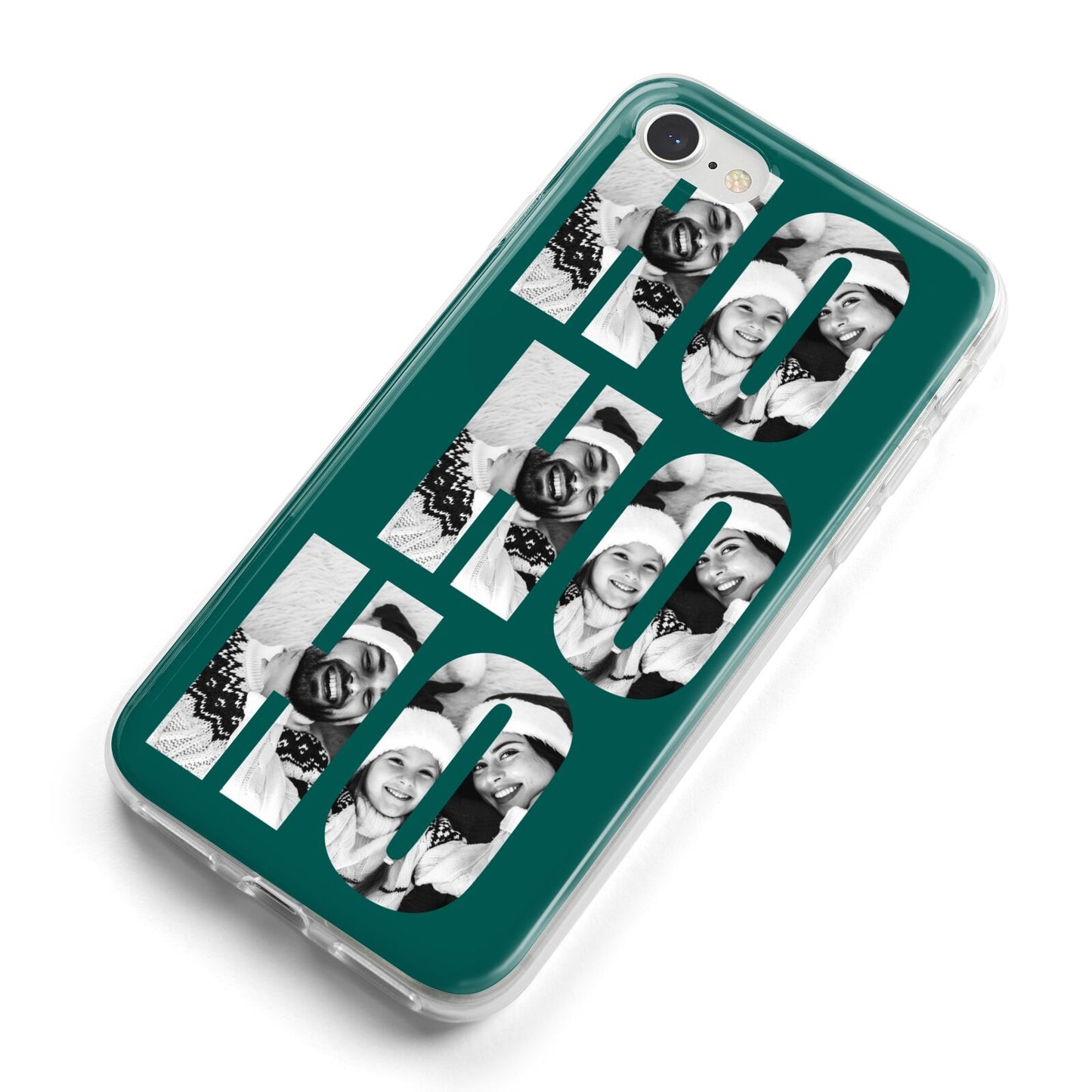 Green Ho Ho Ho Photo Upload Christmas iPhone 8 Bumper Case on Silver iPhone Alternative Image