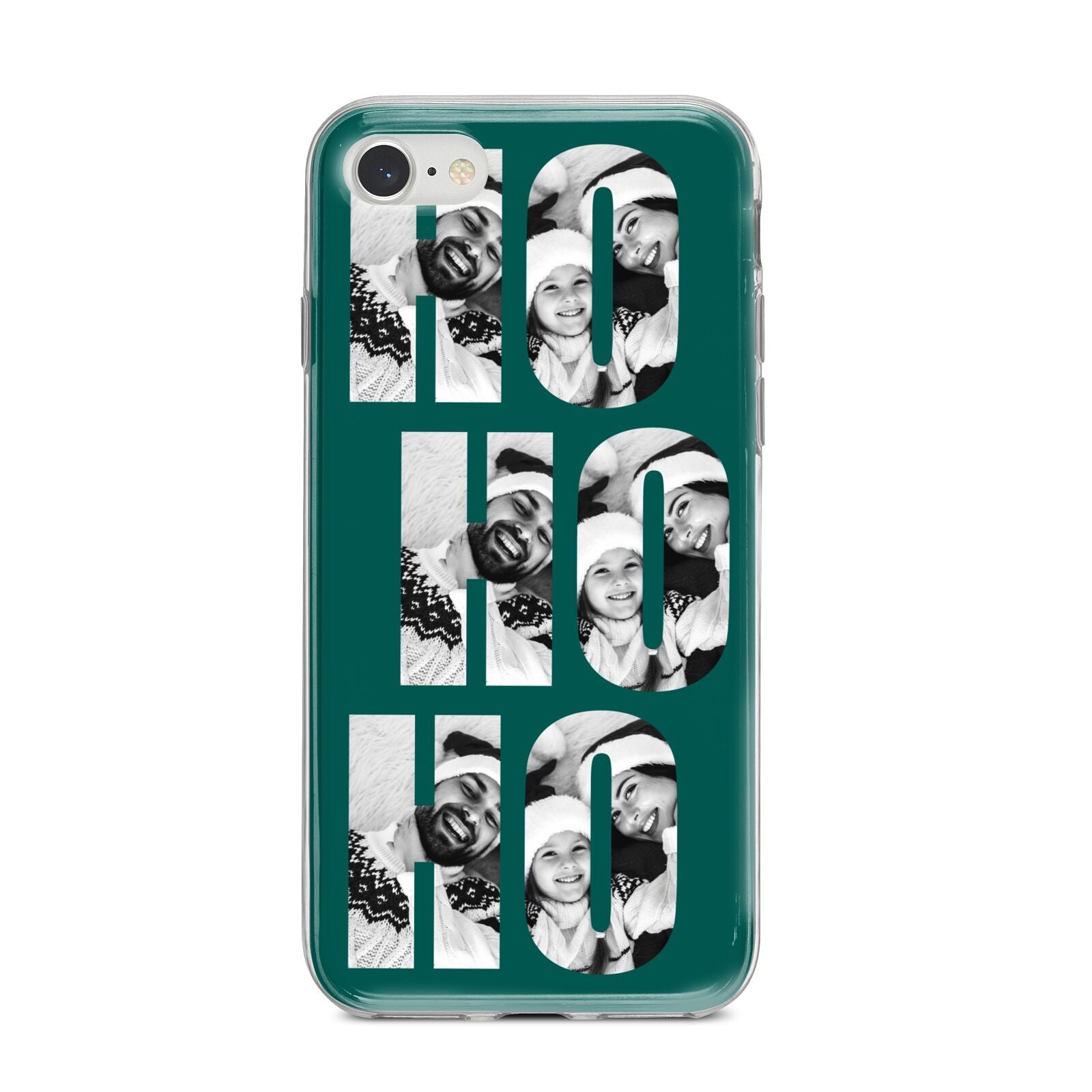 Green Ho Ho Ho Photo Upload Christmas iPhone 8 Bumper Case on Silver iPhone