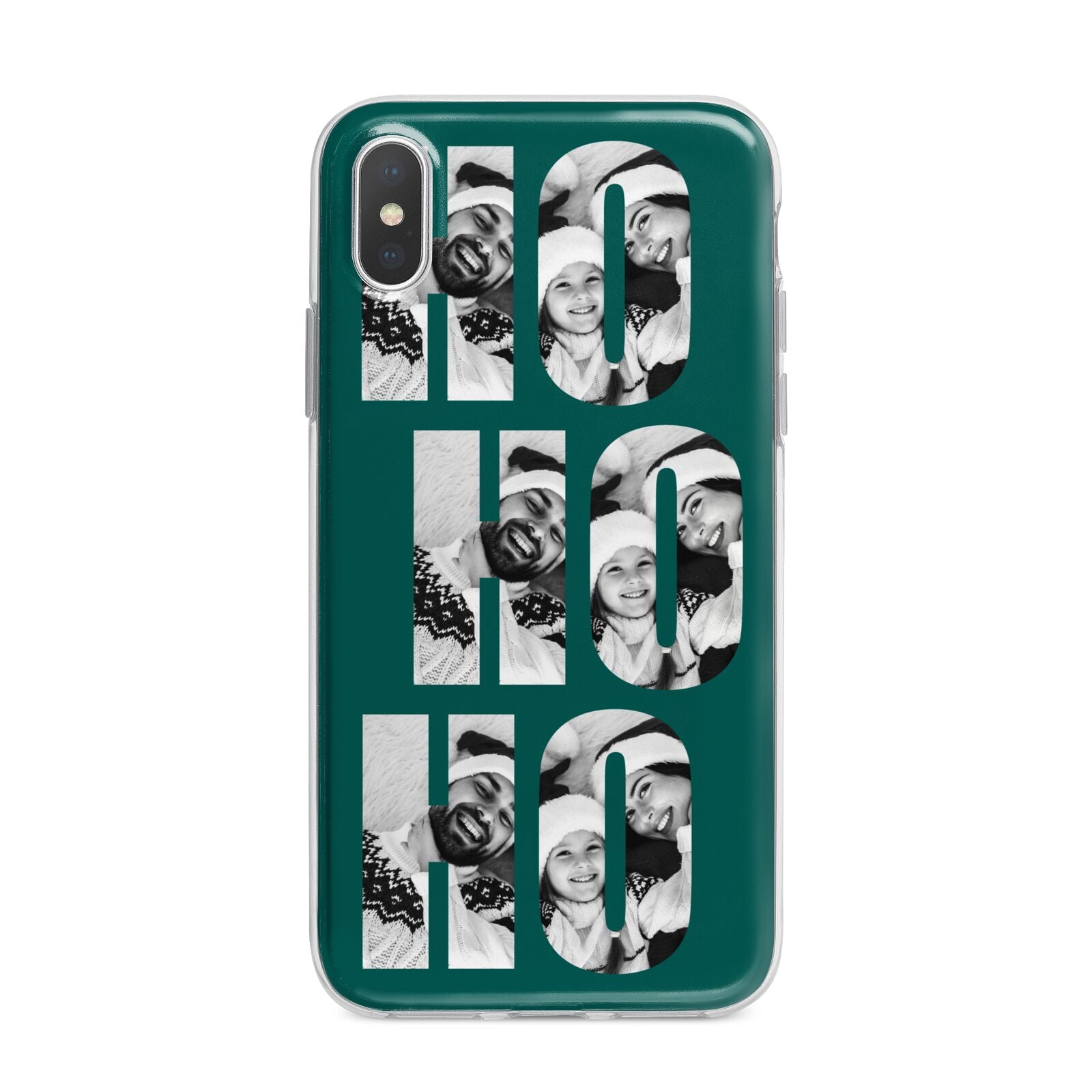 Green Ho Ho Ho Photo Upload Christmas iPhone X Bumper Case on Silver iPhone Alternative Image 1