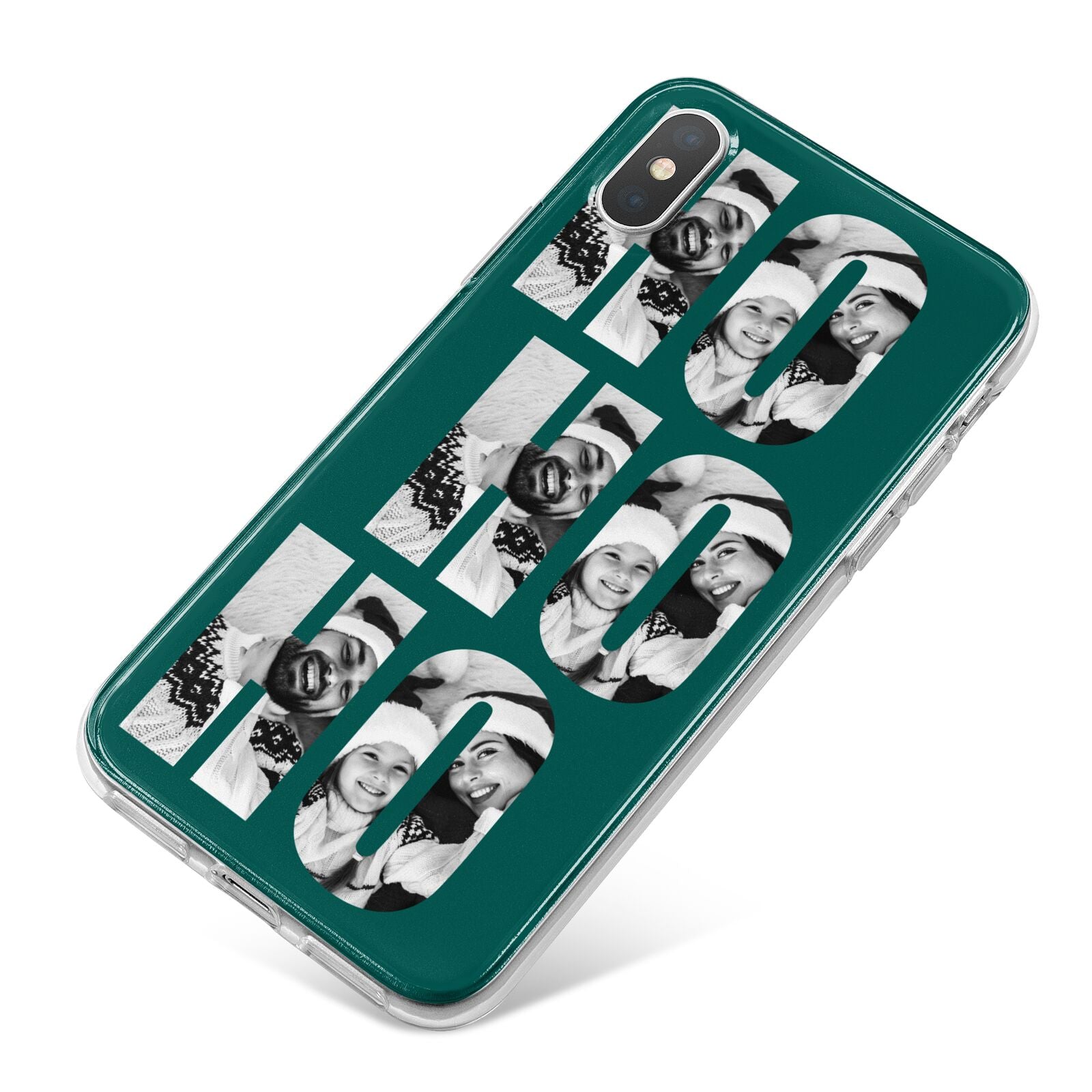 Green Ho Ho Ho Photo Upload Christmas iPhone X Bumper Case on Silver iPhone