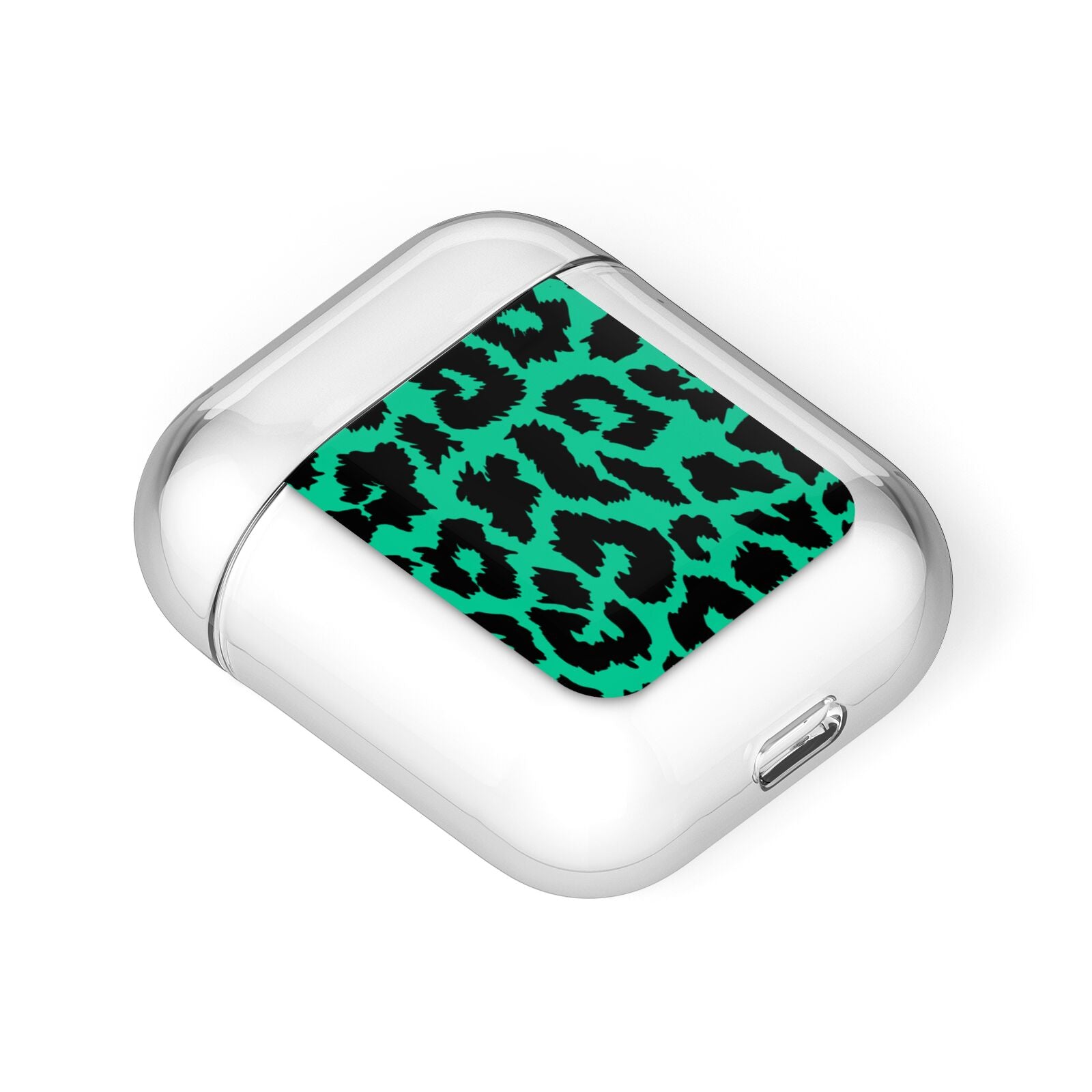 Green Leopard Print AirPods Case Laid Flat