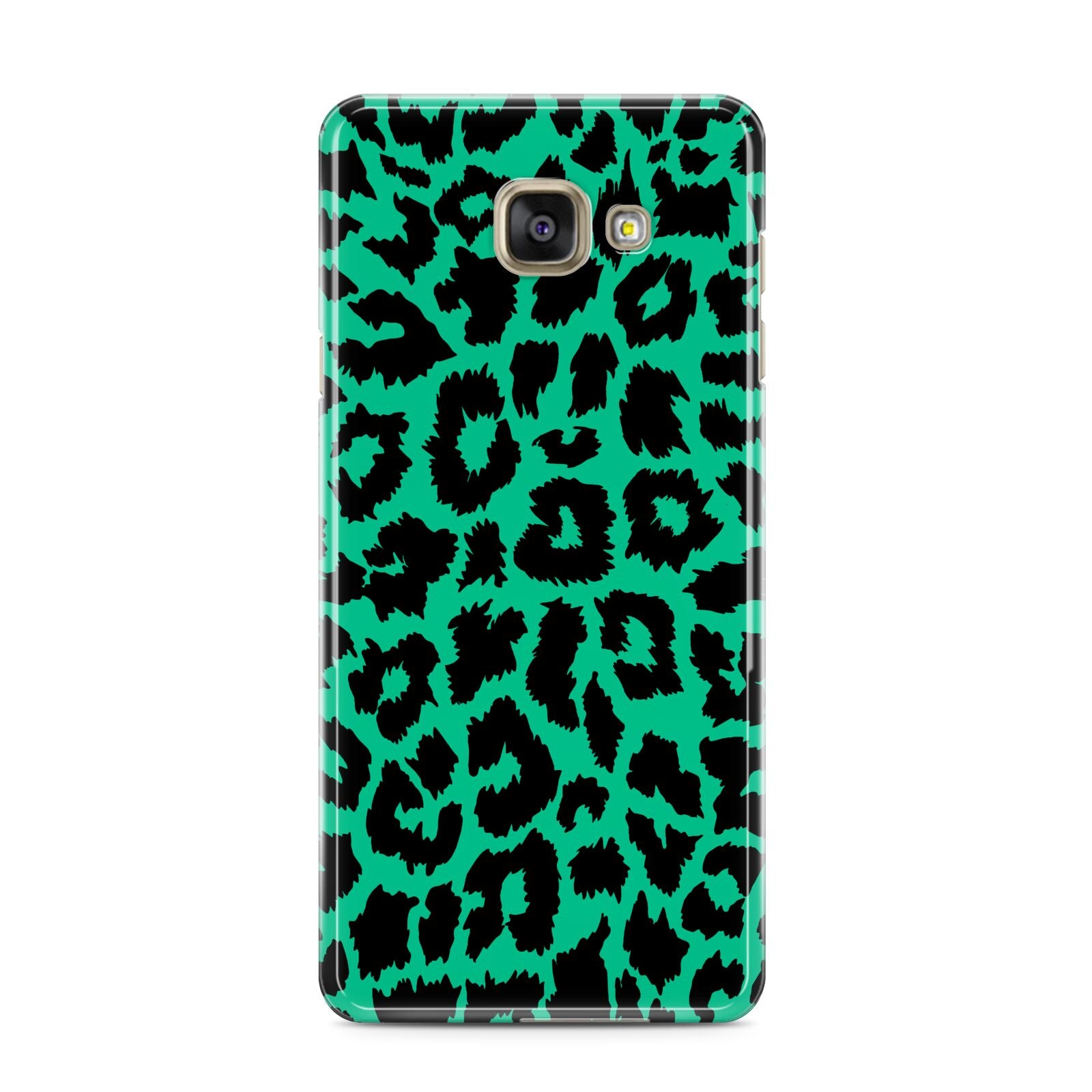 Green Leopard Print Samsung Galaxy A3 2016 Case on gold phone