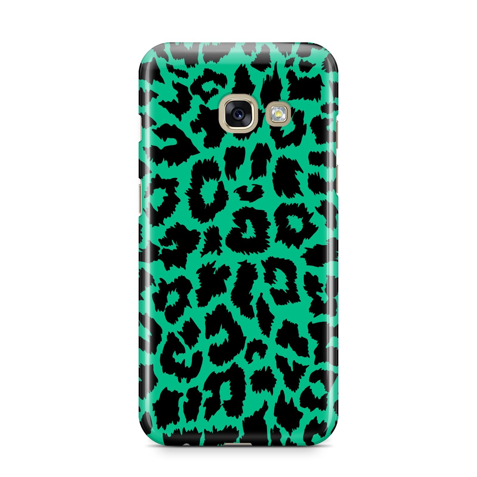 Green Leopard Print Samsung Galaxy A3 2017 Case on gold phone