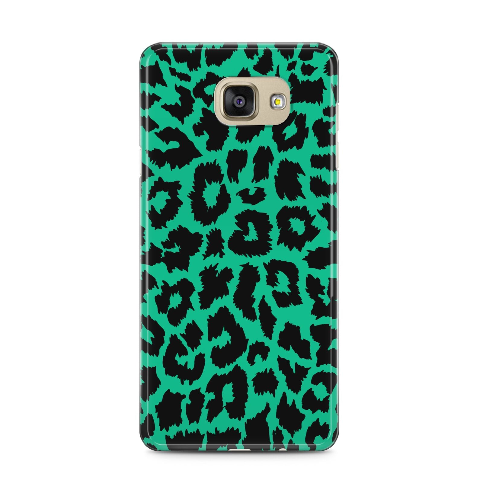 Green Leopard Print Samsung Galaxy A5 2016 Case on gold phone