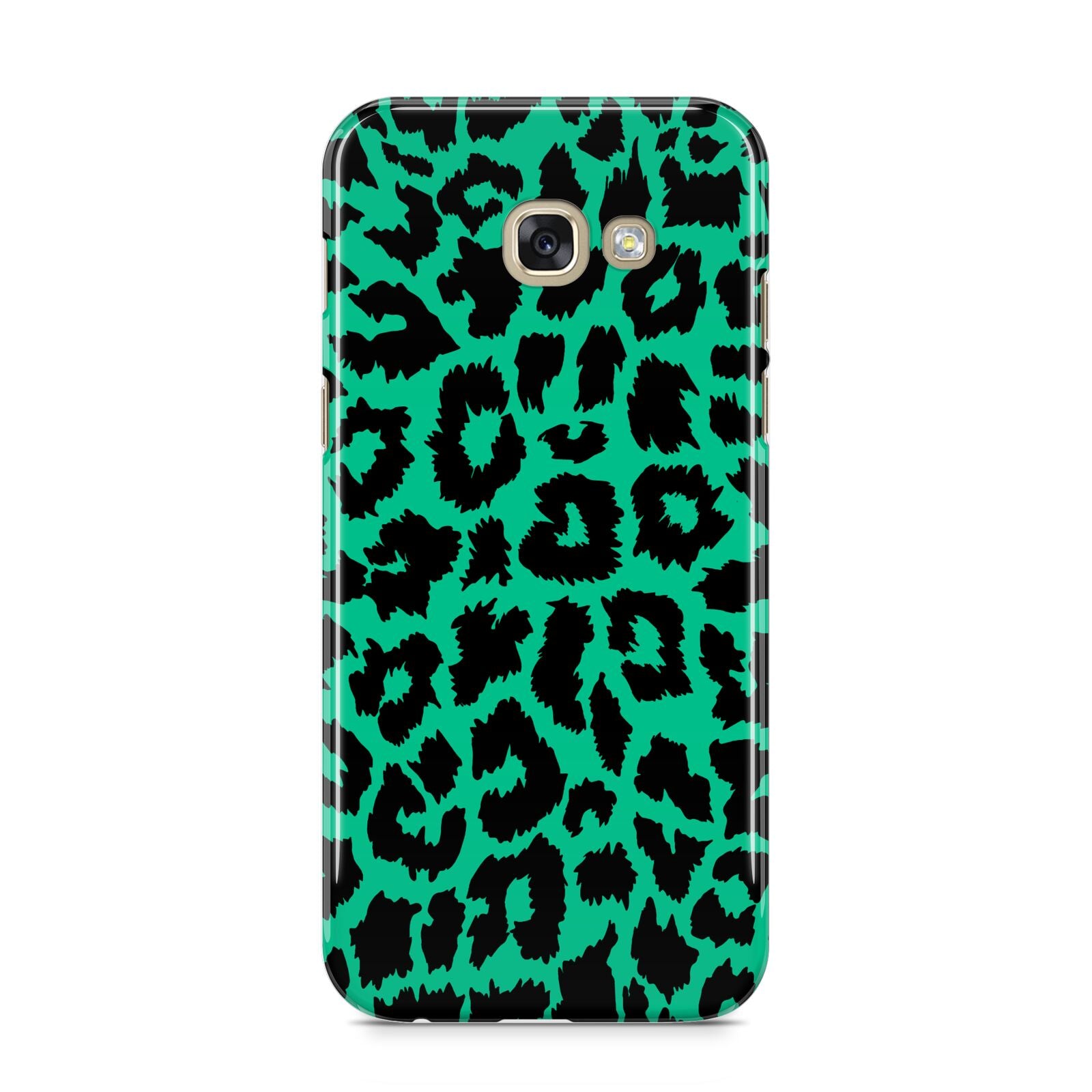 Green Leopard Print Samsung Galaxy A5 2017 Case on gold phone