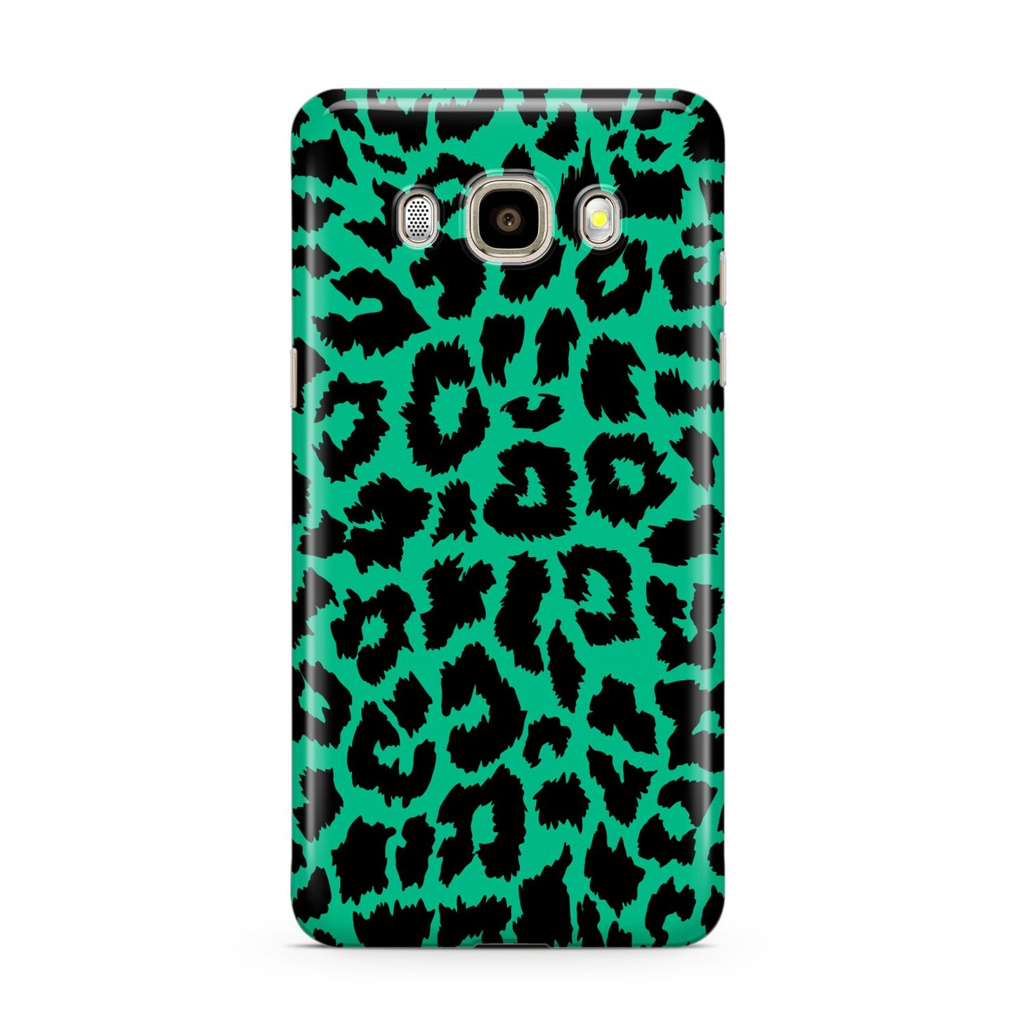 Green Leopard Print Samsung Galaxy J7 2016 Case on gold phone