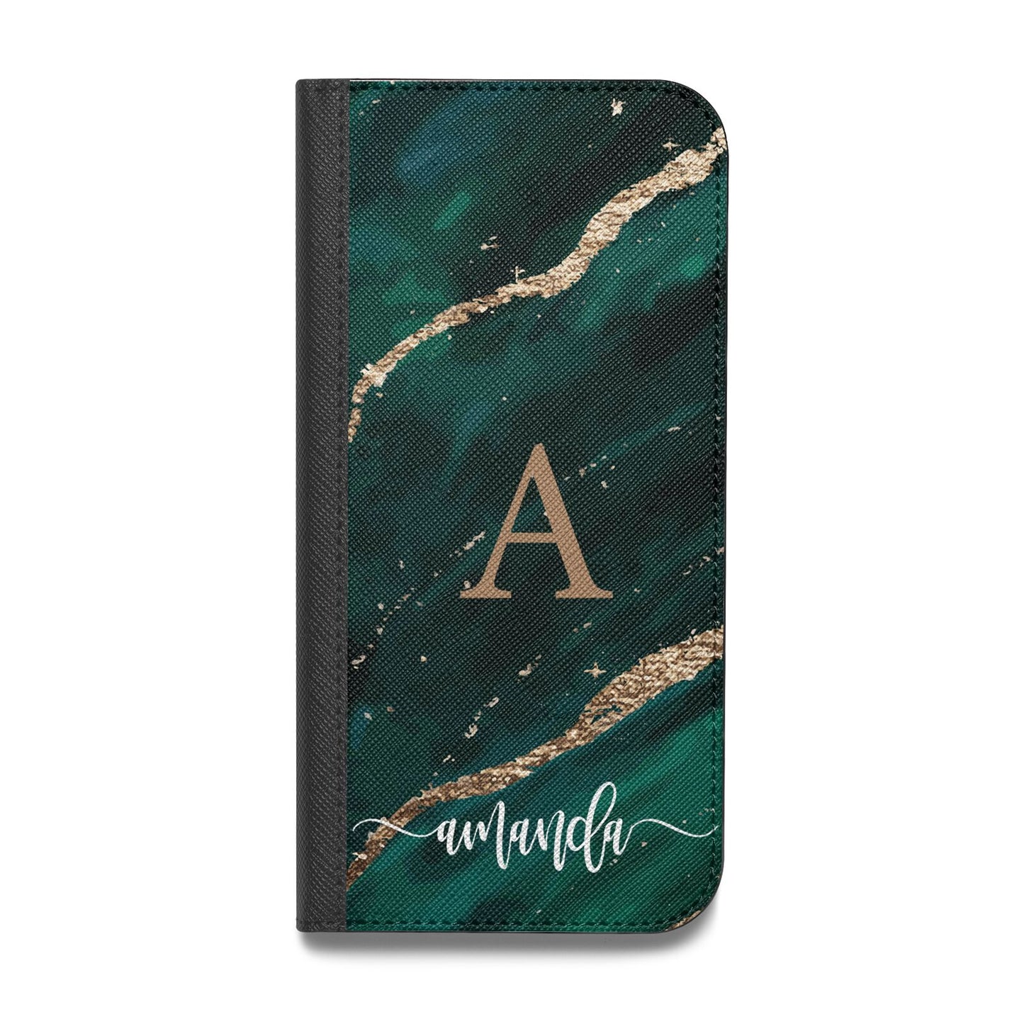 Green Marble Vegan Leather Flip iPhone Case