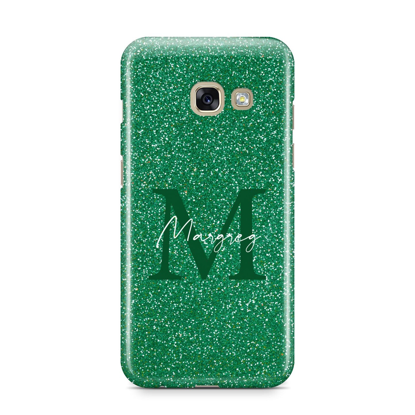 Green Monogram Samsung Galaxy A3 2017 Case on gold phone