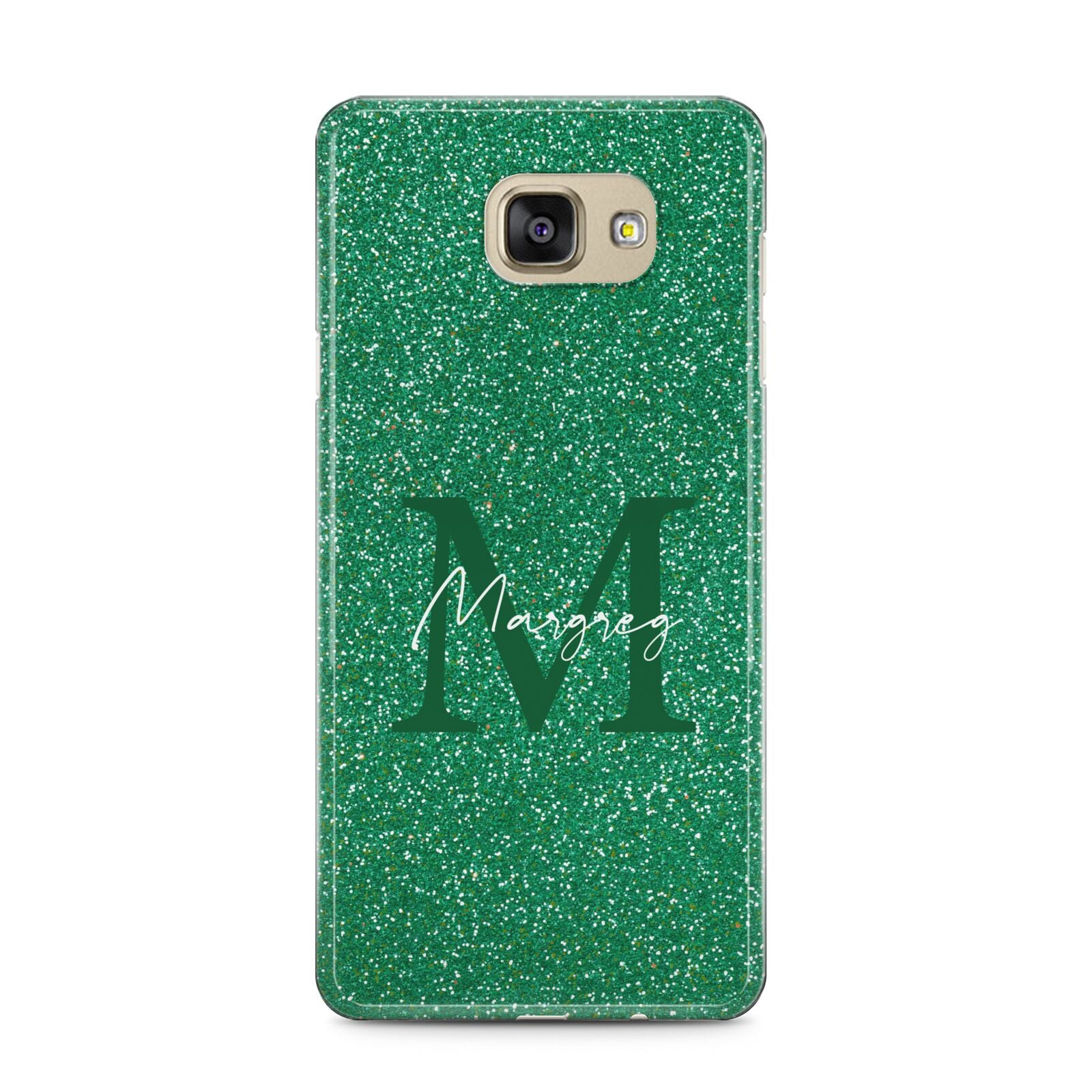 Green Monogram Samsung Galaxy A5 2016 Case on gold phone