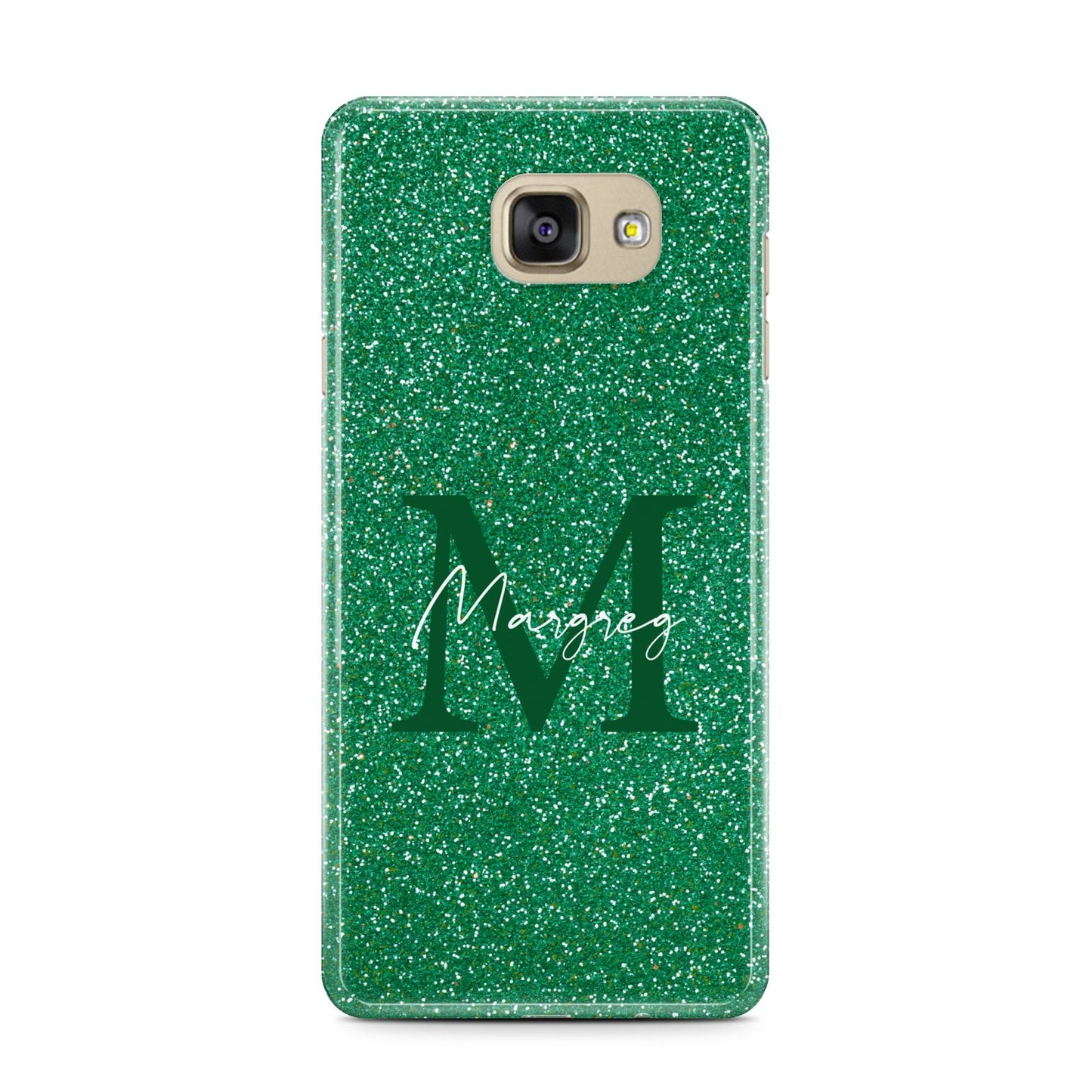 Green Monogram Samsung Galaxy A7 2016 Case on gold phone