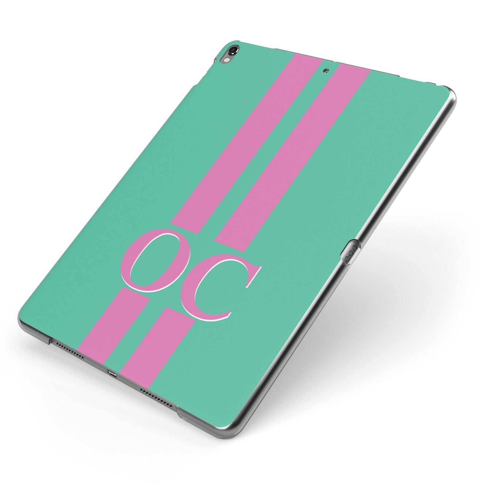 Green Personalised Initials Apple iPad Case on Grey iPad Side View