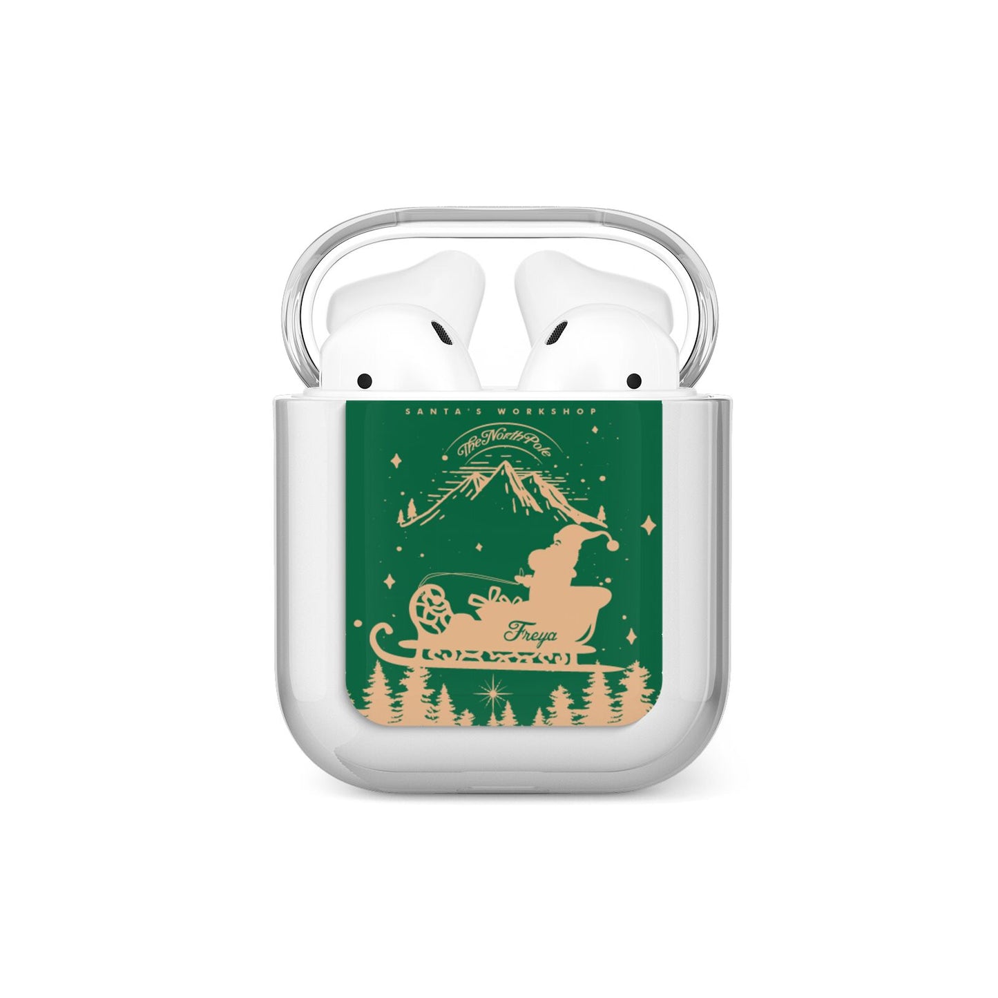 Green Personalised Santas Sleigh AirPods Case