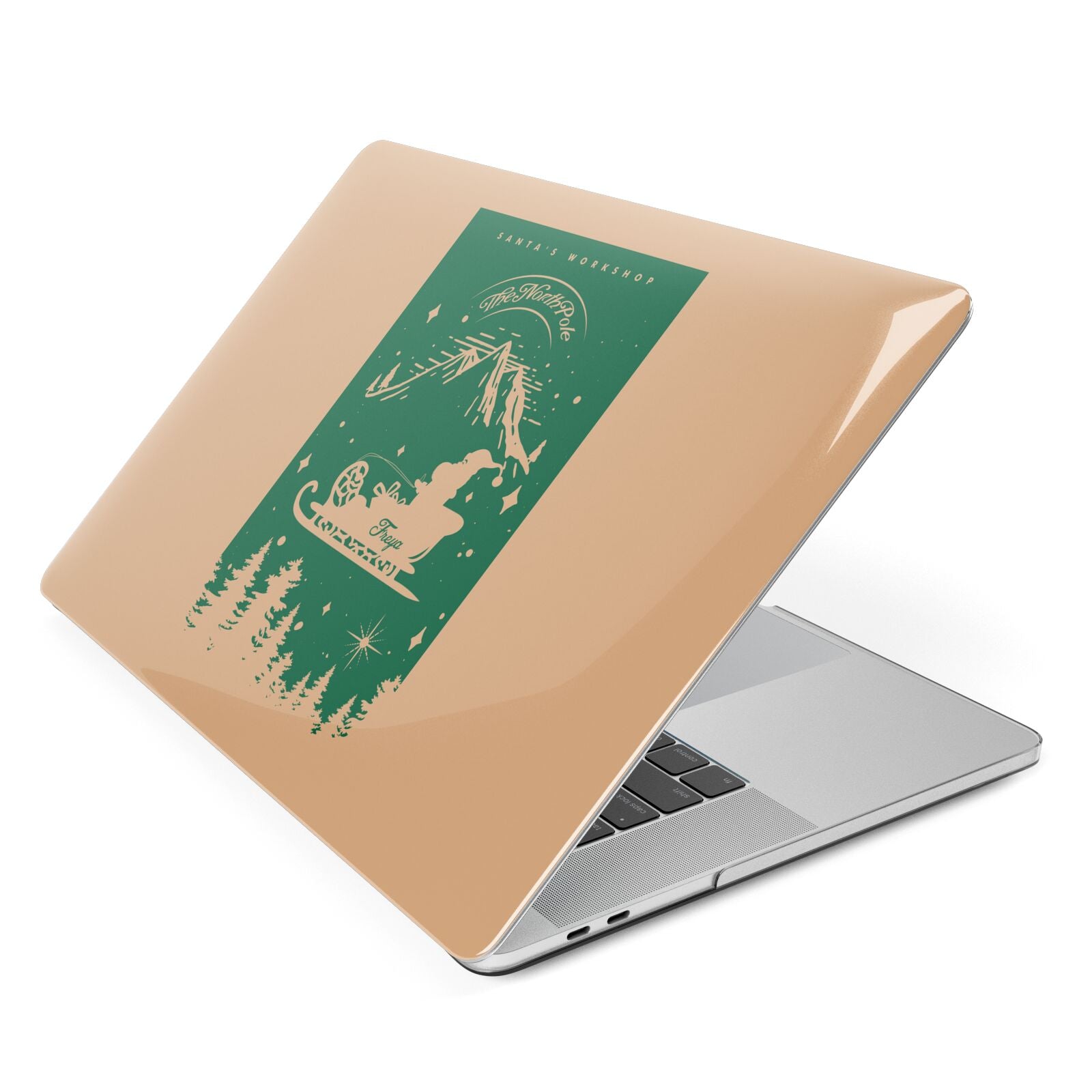 Green Personalised Santas Sleigh Apple MacBook Case Side View