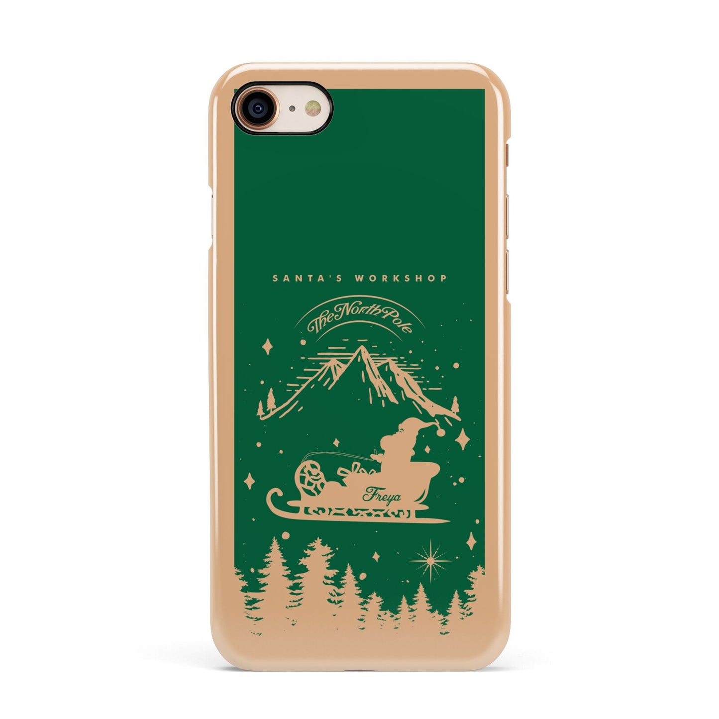 Green Personalised Santas Sleigh Apple iPhone 7 8 3D Snap Case