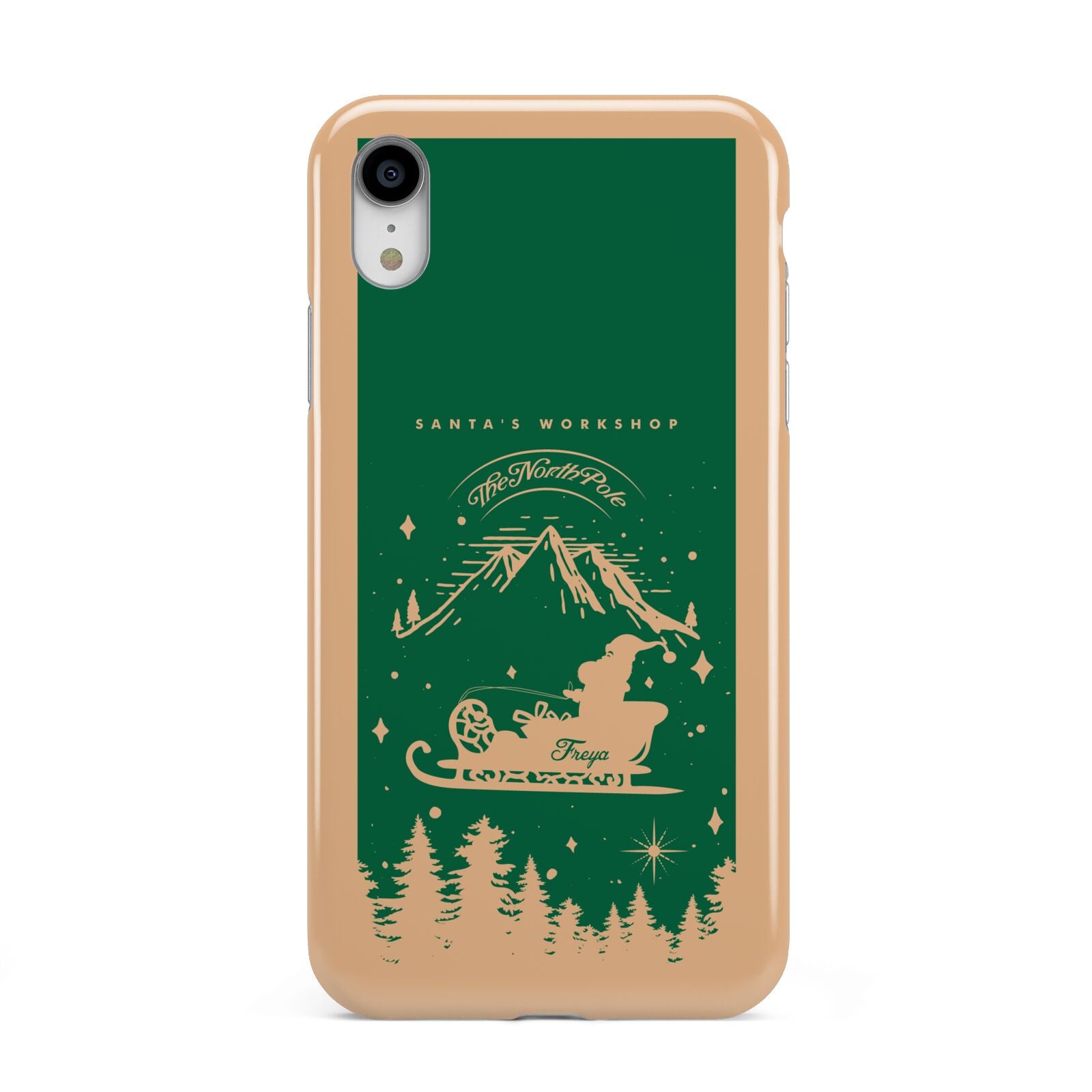 Green Personalised Santas Sleigh Apple iPhone XR White 3D Tough Case