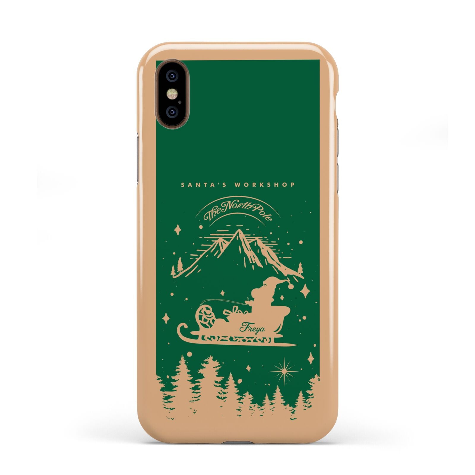 Green Personalised Santas Sleigh Apple iPhone XS 3D Tough